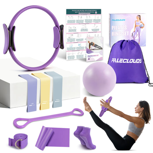 Paleclouds Pilates Set für Zuhause, Pilates Ring und Ball Set mit 12"/30 cm Yoga Circle, Miniball, 3 Fitnessbänders, Trainingsposter & Tragbare Tasche, Pilates Kit für Homeworkout Equipment Frauen, Workout