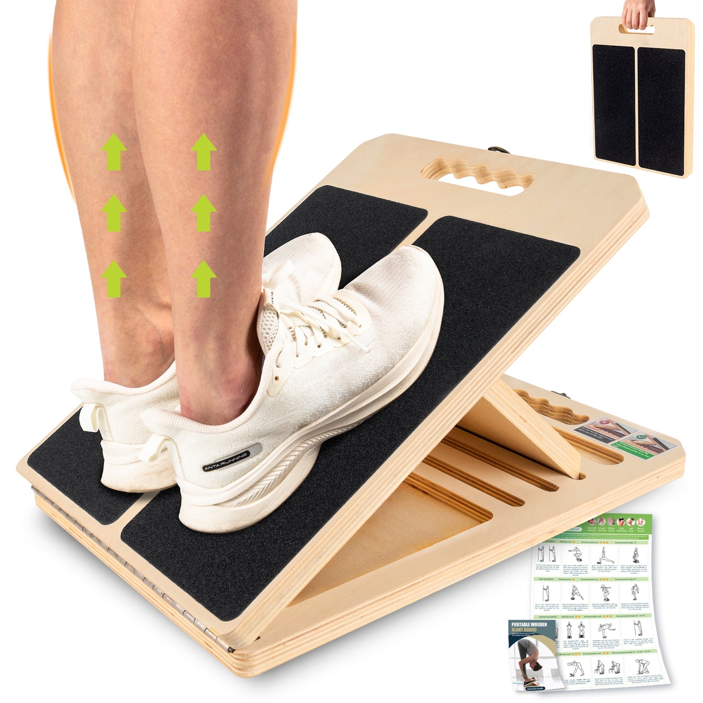 UOPON Slant Board for Calf Stretching, Adjustable Portable Wooden Incline Board for Calf Stretcher with Training Poster, 300 Lbs Weight Capacity Calf Stretch Wedge for Leg, Knees, Heel, Ankle & Stretching