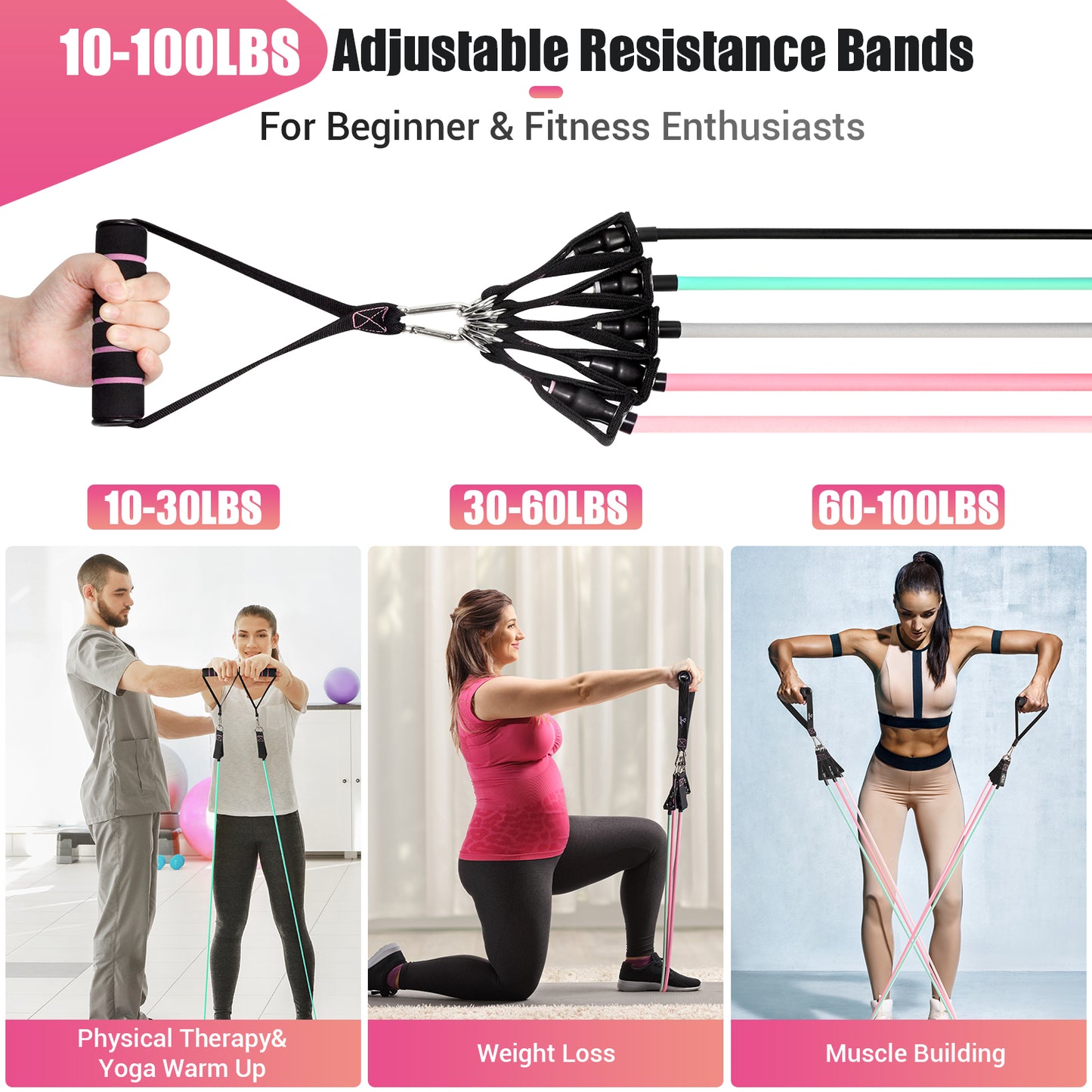 COFOF Resistance Bands with Handles for Women, 5 Level Exercise Bands Workout Bands for Physical Therapy, Yoga, Pilates, Door Anchor, Storage Pouch