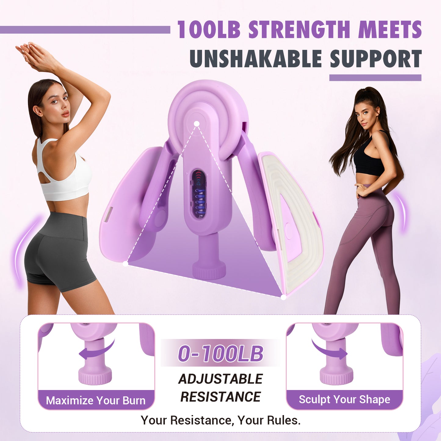 Thigh Trainer Thigh Exerciser for Women, 10-100LB Enhanced Adjustable Resistance Inner Thigh Exerciser, 360° Thigh Trainer Workout Equipment for Pelvic Floor Muscle Repair, Kegel Exercise