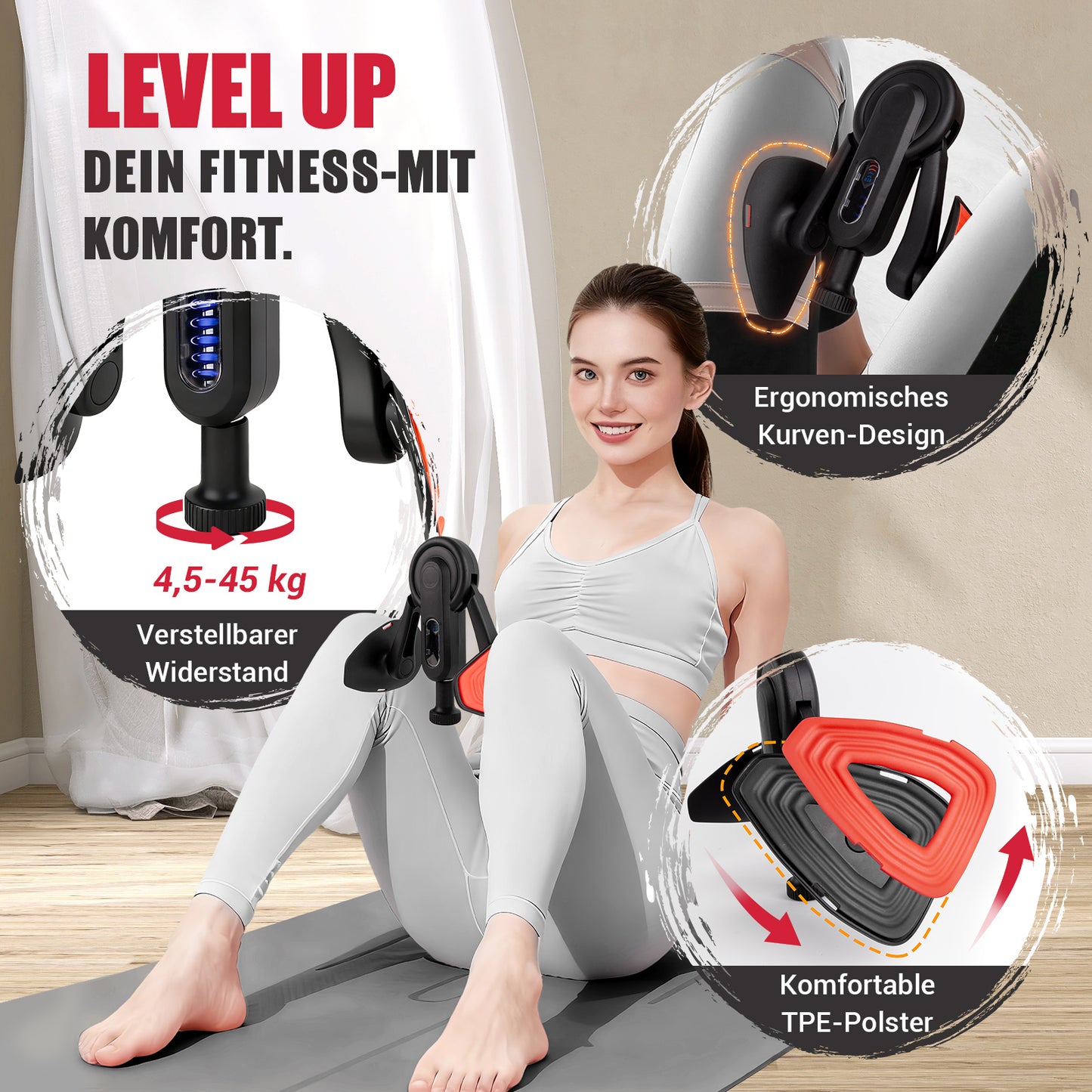 Paleclouds Oberschenkeltrainer, 10-100 lbs Beintrainer für Zuhause mit Widerstandsbändern & Trainingsposter, Multifunktionaler Beckenbodentrainer für Frauen & Männer, Adduktoren & Abduktoren Trainingsgerät