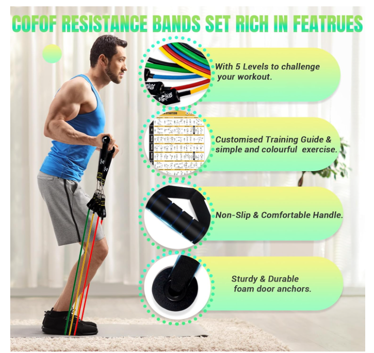 Resistance Bands Set with Yellow Handles, Exercise/Workout/ Fitness Bands with Door Anchor, Legs Ankle Straps for Resistance Training，Physical Therapy，Home Gym Workout