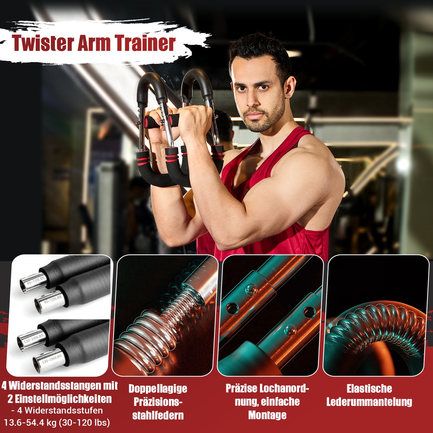 NOONCRAZY Twister Armtrainer, 13-27kg Verstellbarer Brustmuskel Trainingsgeräte für Zuhause, Arm Chest Trainer mit Poster für Männer & Frauen, Brustmuskeltrainer zur Verbesserung der Oberkörpermuskulatur