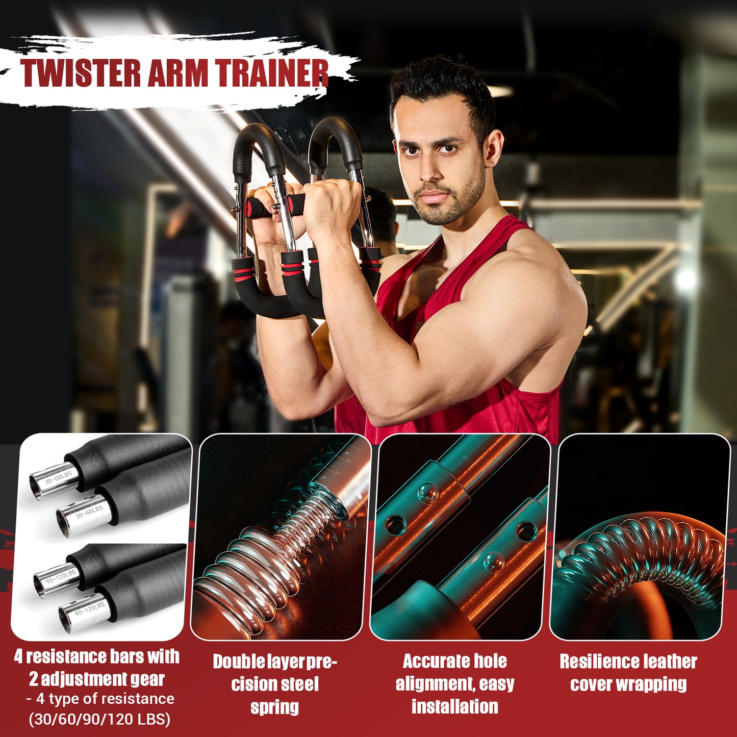 nooncrazy Twister Arm Trainer, 30-120lbs Adjustable Chest Exerciser, Arm Trainer with Training Poster for Men, Detachable Chest Workout Home Fitness Equipment for Enhancing Upper Body Muscle