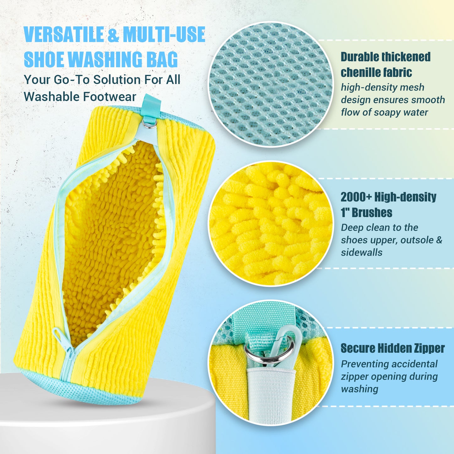 COCTN Shoe Washing Machine Bag, 2 PC Reusable XXL Shoes Laundry Bag for Washer & Dryer with Concealed Heavy-Duty Zipper to Protects Shoes & Machine, Cleaning Bag for Sneakers & Tennis Shoe(Yellow)