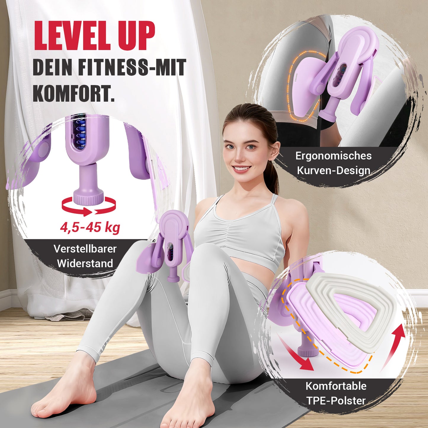 Paleclouds Oberschenkeltrainer, 10-100 lbs Beintrainer für Zuhause mit Widerstandsbändern & Trainingsposter, Multifunktionaler Beckenbodentrainer für Frauen & Männer, Adduktoren & Abduktoren Trainingsgerät