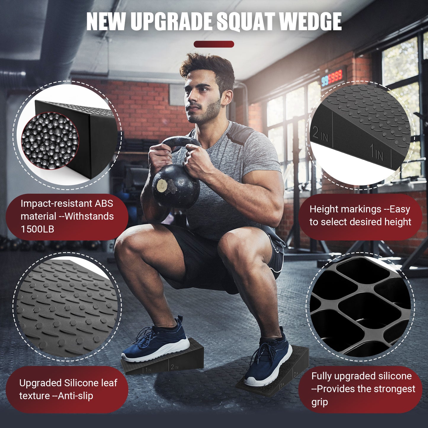 ODCPN Squat Wedge Block, 2 Pcs Non-slip Heel Elevated Squat Wedge for Weightlifting Workout with Storage & Training Poster, Slant Board for Squats to Improve Squat Mobility Balance & Strength Performance