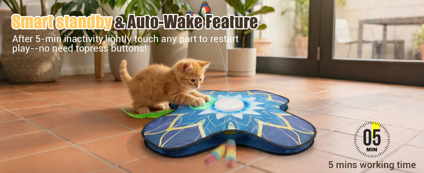 OPDEKEHA Interactive Cat Toy for Indoor Cats, Touch Activated Automatic Electronic Cat Toy with Sound On/Off, Dual Wands, Non-Slip Suction Cups, Rechargeable Hide and Seek Cat Play Mat for Bored Adult Kittens