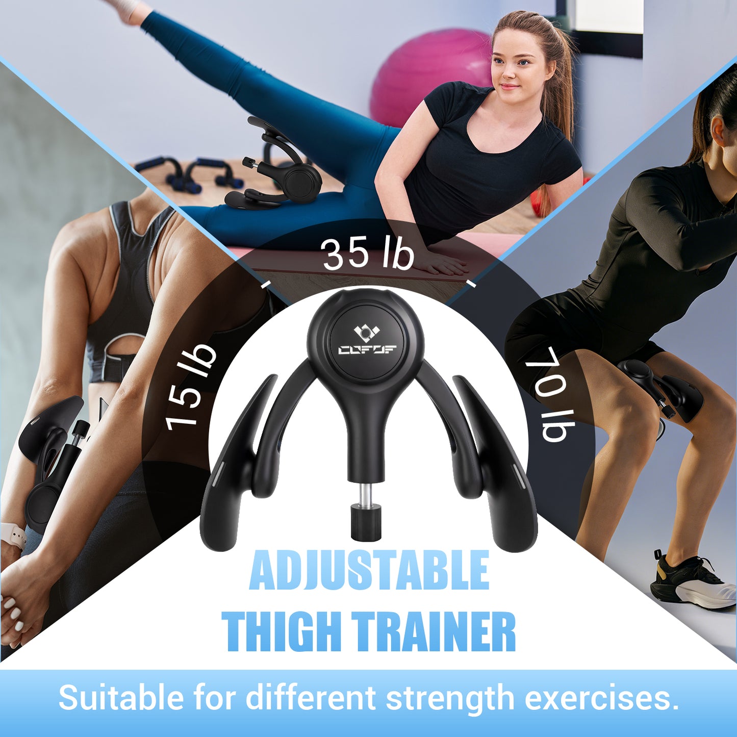 COFOF Thigh Trainer for Women, 15-70LB Adjustable Resistance Inner Thigh Exerciser for Pelvic Floor Muscle Repair, Thigh Trainer Kegel Exercise for Shaping, Yoga & Weight Loss at Home Gym