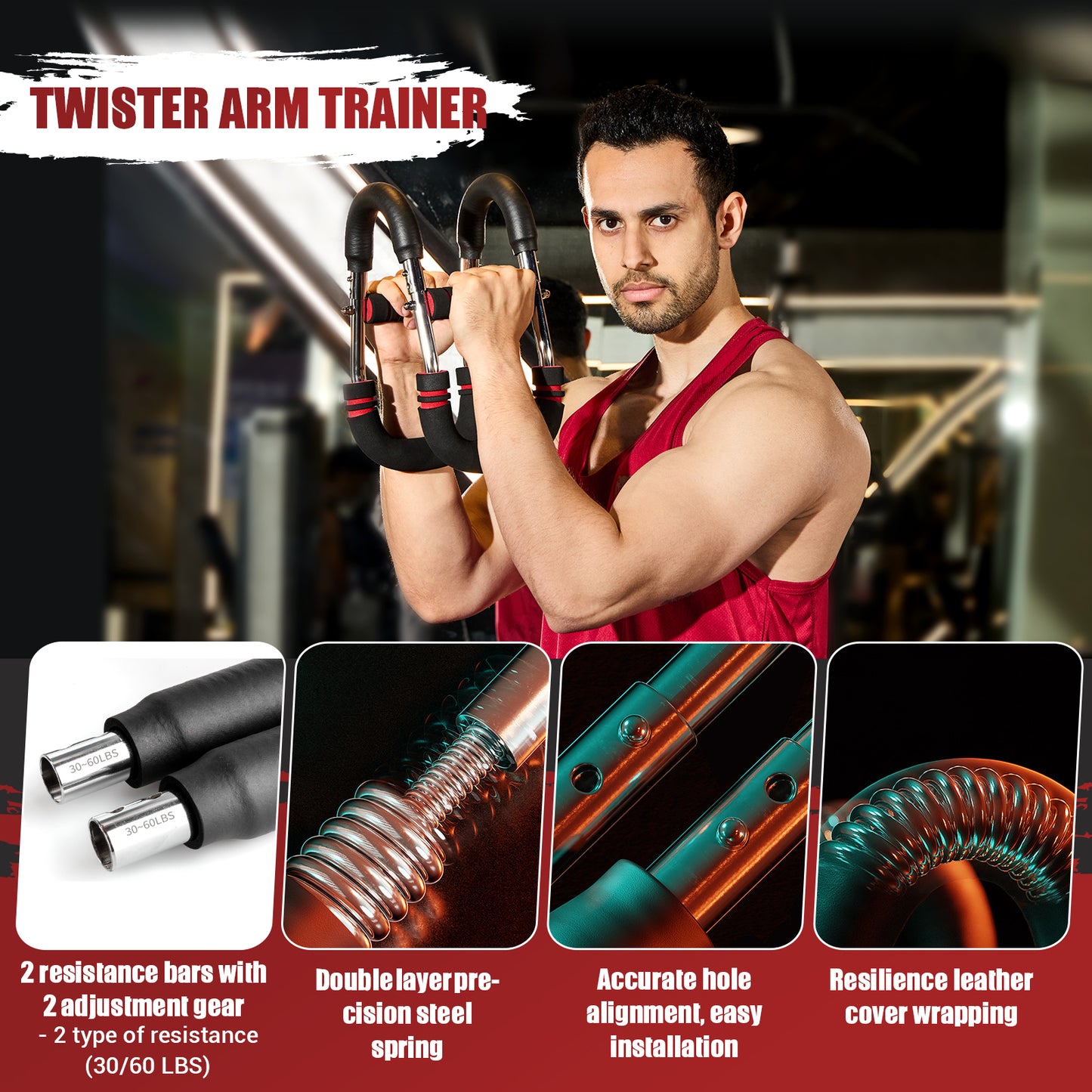 nooncrazy Twister Arm Trainer, 30-60lbs Adjustable Chest Exerciser, Arm Trainer with Training Poster for Men, Detachable Arm Exercise Chest Workout Home Fitness Equipment for Enhancing Upper Body Muscle