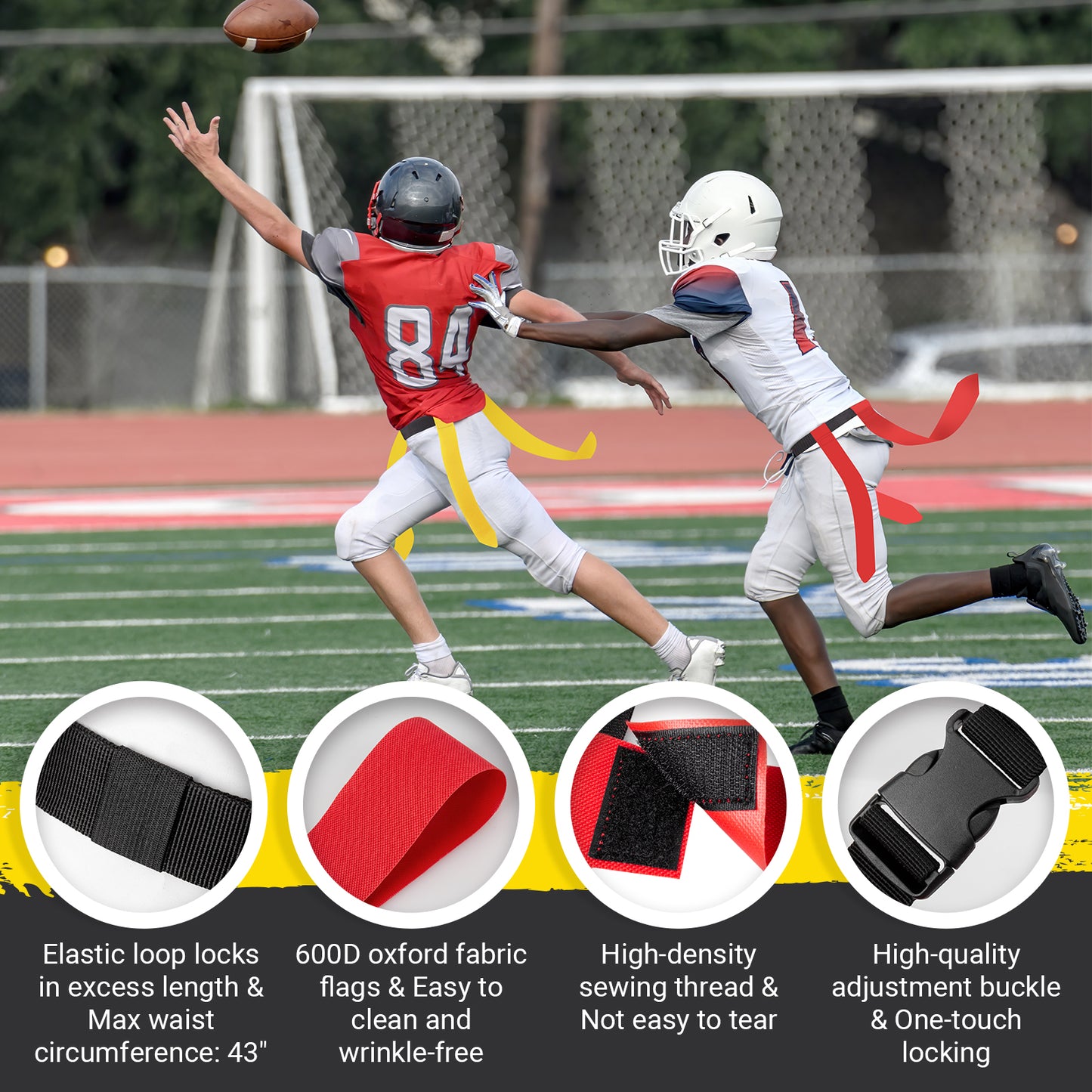 NOONCRAZY Flag Football Belts, 6/8/10/12/14 Player Flag Football Set for Kids, Youth & Adult, Adjustable Flag Football for Waist 22-43"