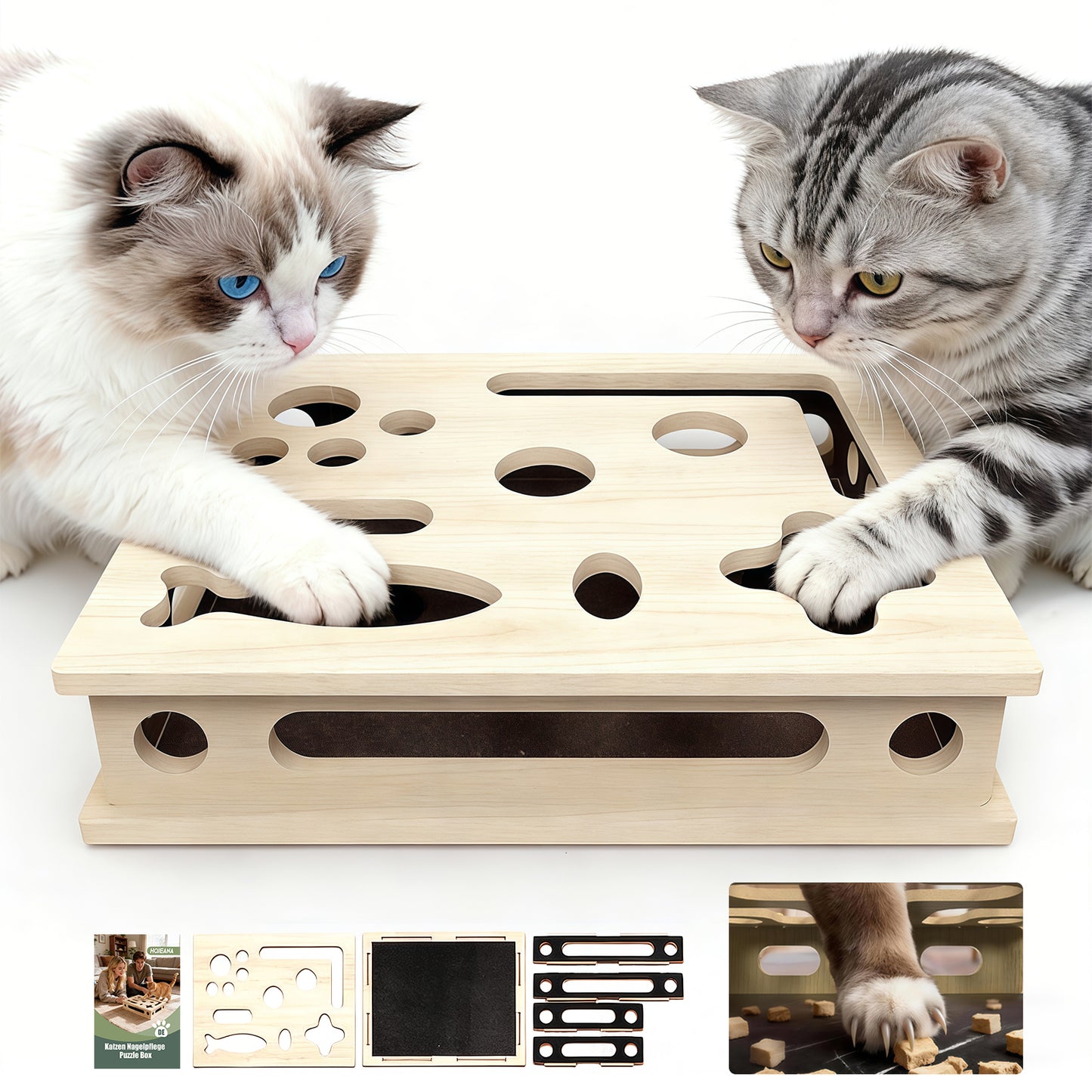 2-in-1 Kratzpuzzle mit Sandpapier, Interaktive Nagelfeilen-Box zur stressfreien Krallenpflege für Wohnungskatzen, Katzenspielzeug gegen Langeweile & Kratzbrett-Ersatz (Large)