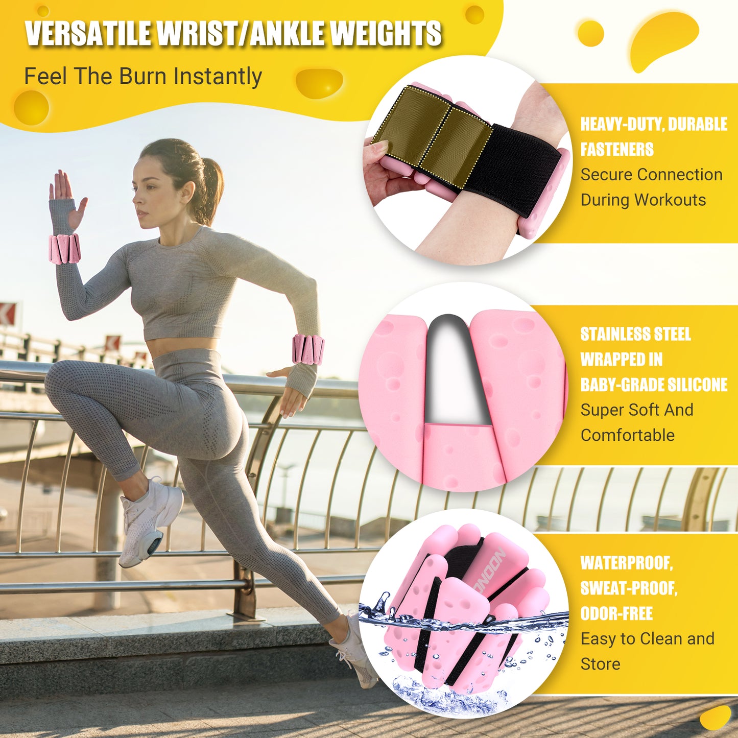 NOONCRAZY Wrist Ankle Weights Bangles 4lbs for Women, Adjustable Silicone Pilates Weights Bracelet, Heavy Duty Fasteners Wearable Arm & Leg Weights for Yoga, Pilates, Barre, Walking and Gym (Set of 2)