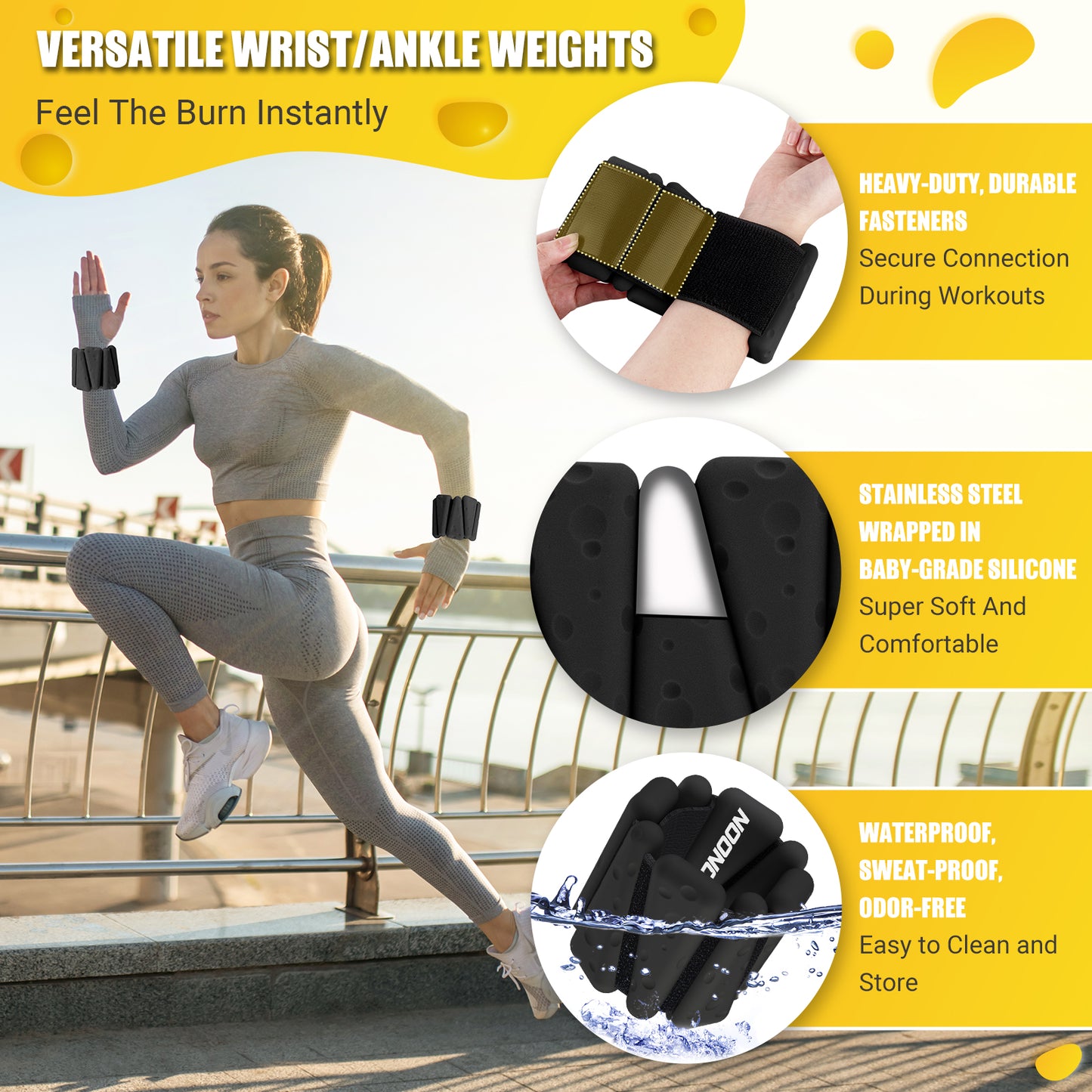NOONCRAZY Wrist Ankle Weights Bangles 4lbs for Women, Adjustable Silicone Pilates Weights Bracelet, Heavy Duty Fasteners Wearable Arm & Leg Weights for Yoga, Pilates, Barre, Walking and Gym (Set of 2)