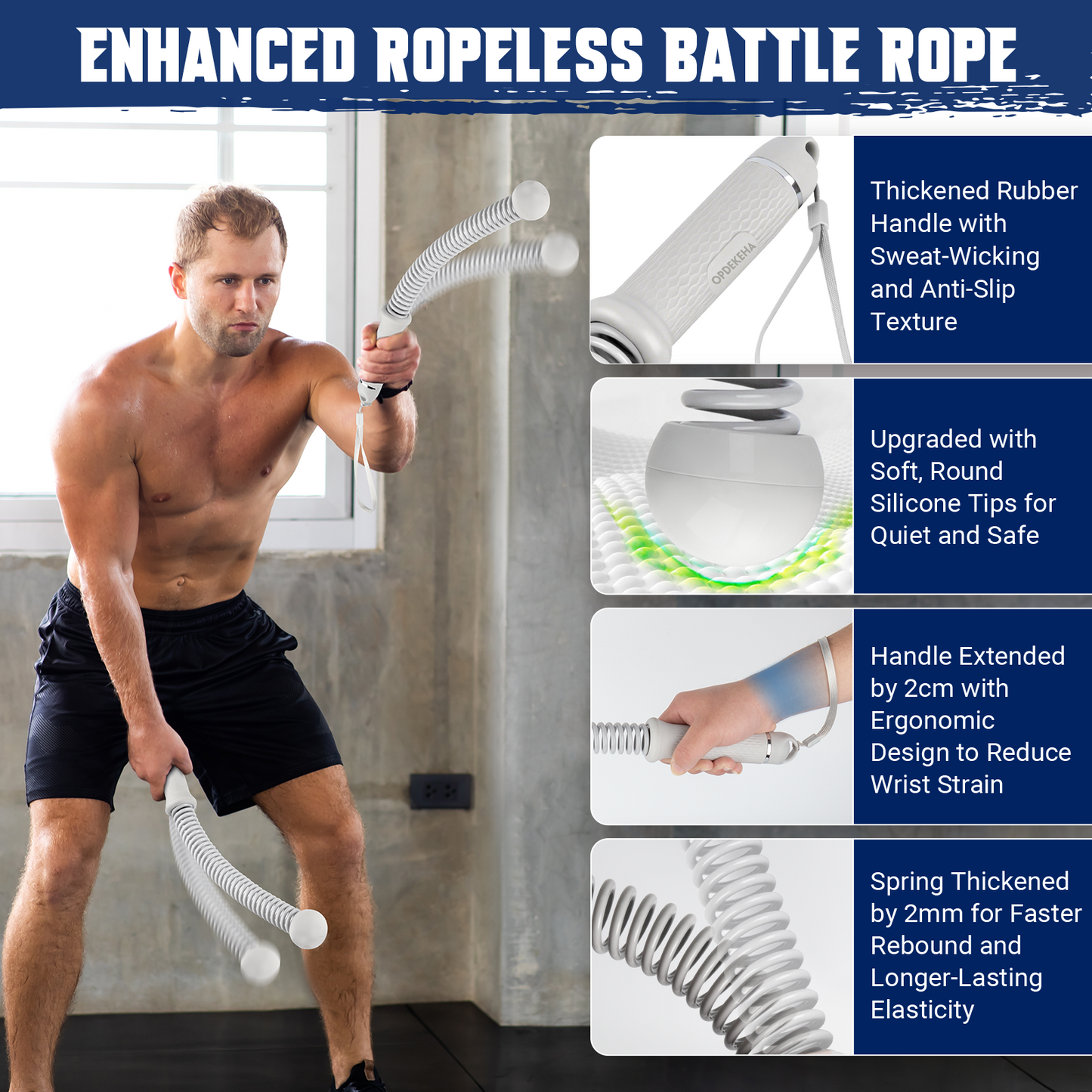 OPDEKEHA Weighted Ropeless Battle Ropes for Home Gym, Heavy Duty Portable Cordless Battle Rope with Grip Strengtheners & Poster, Battle Rope Sticks for HIIT, Strength & Quiet Cardio Training Men & Women(2PCS)