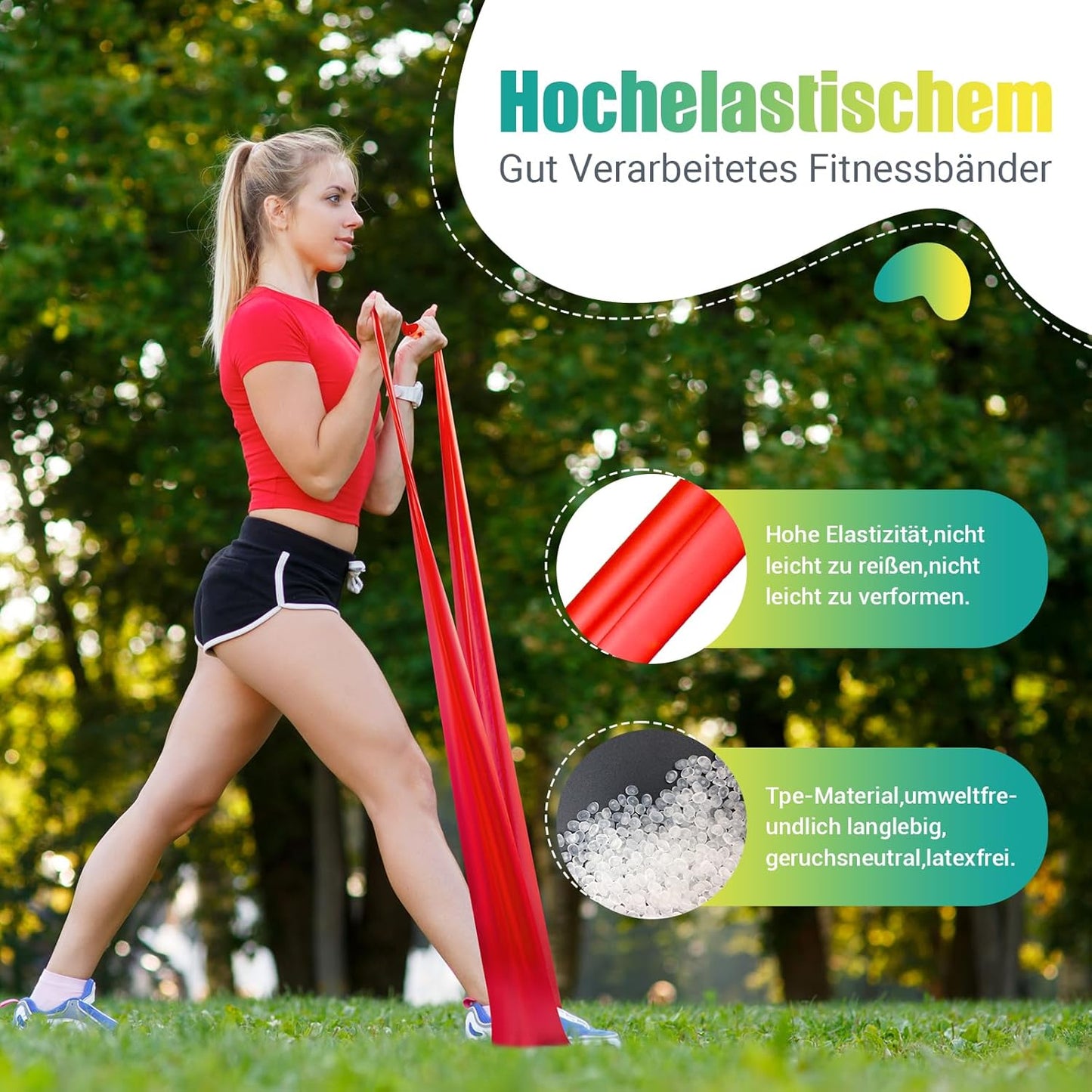 GYMERK Fitnessbänder Set 4er, 1.8M/2M Fitnessband, 4 Widerstandsstufen mit Übungsposter, Gymnastikband mit Tragetasche & Übungsanleitung, Ideal für Yoga, Pilates, Muskelaufbau