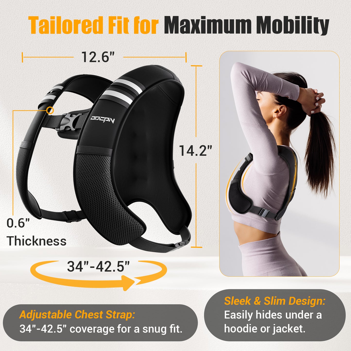 ODCPN Weighted Vest for Women & Men, 10lb Ultra Thin Soft Iron Weighted Vest with Reflective Strips & Adjustable Buckle Straps, Slim Weight Vest for Walking, Running, Strength Training & Weight Loss Workout