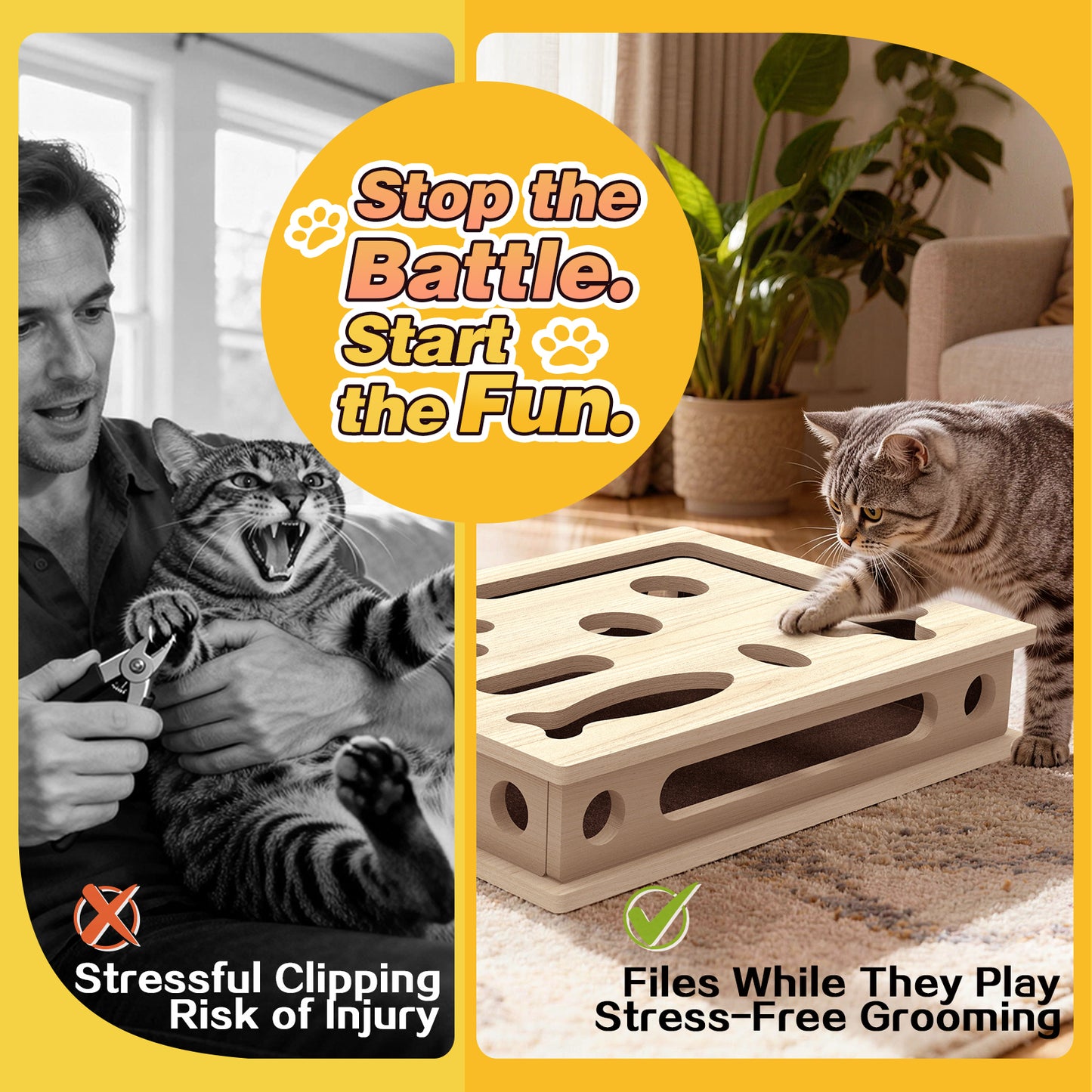 MB MBEAU Cat Scratch Puzzle Enrichment Box, Interactive Cat Nail File Box with Sandpaper Liner for Cat Claw Care, Cat Scratch Puzzle Box - Stress Free Alternative to Clippers & Grinders for Indoor Cats