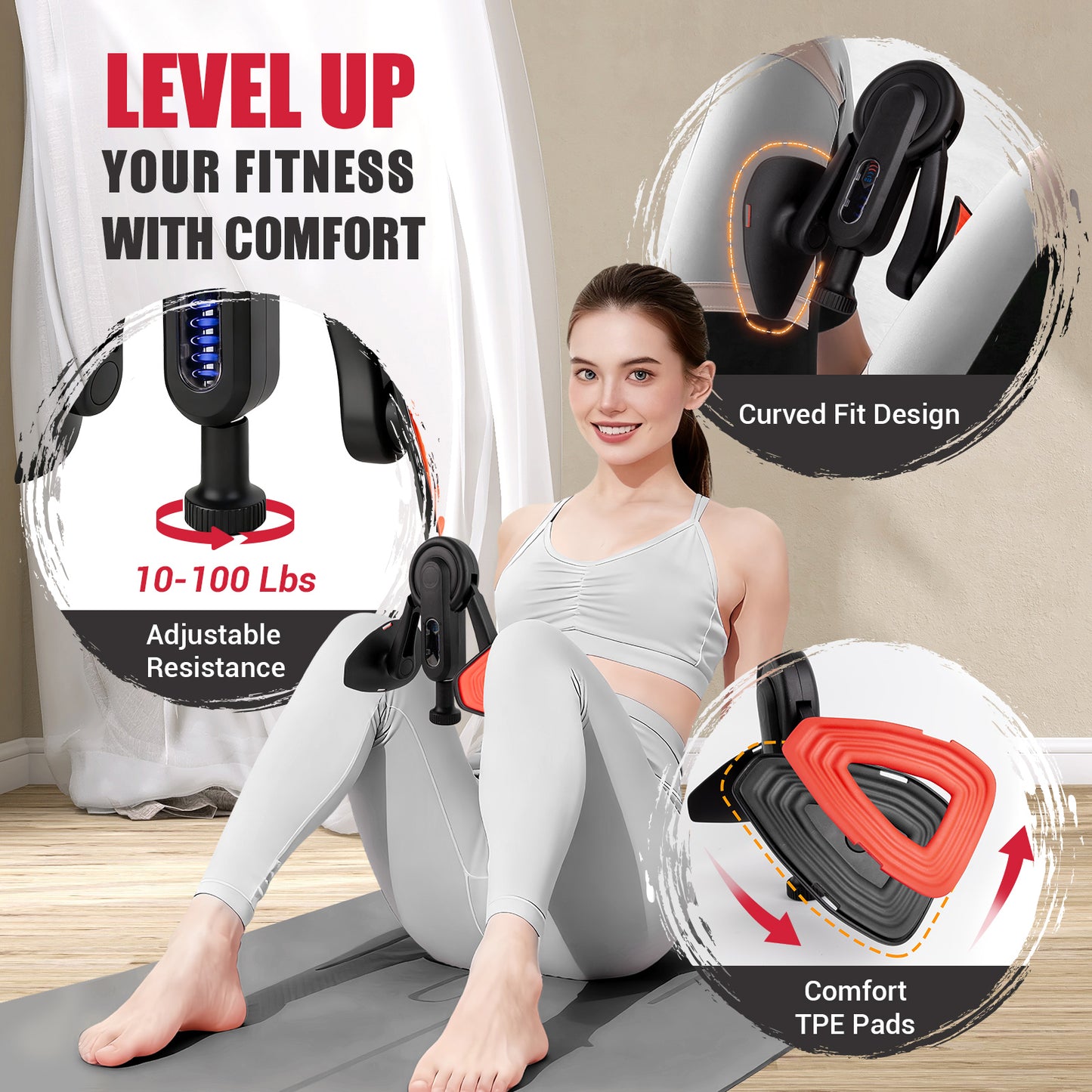 Paleclouds Thigh Trainer Thigh Exerciser, 10-100lb/45kg Adjustable Resistance Pelvic Floor Trainer with Leg Band & Poster for Kegel Exercise, Inner Thigh Exerciser for Home Gym Workout Equipment