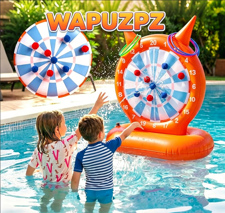 WAPUZPZ 2-in-1 Inflatable Pool Dart Ring Toss Toy