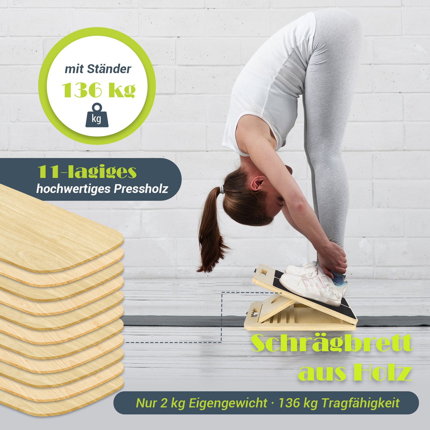 UOPON Wadendehner Schrägbrett aus Holz, Slant Board mit 5 Winkeln und Trainingsposter, Verstellbar Wadenstrecker mit Tragegriff, Mobility Board für Wadenstreckung