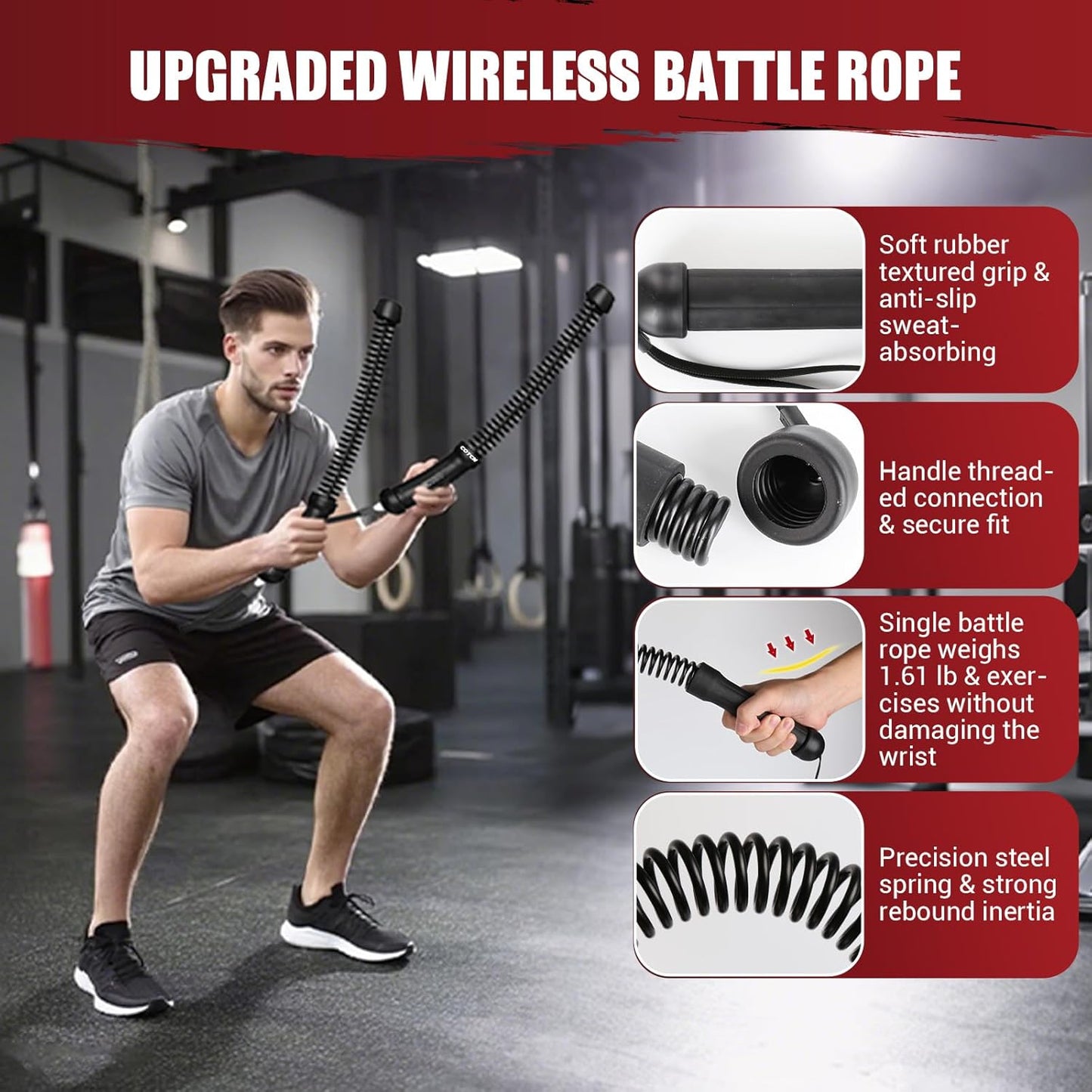 Weighted Ropeless Battle Ropes, Heavy Duty Portable Cordless Battle Ropes for Home Gym with Poster, Workout Exercise Rope for Strength Building, HIIT and Low-Impact Aerobic Training for Men & Women