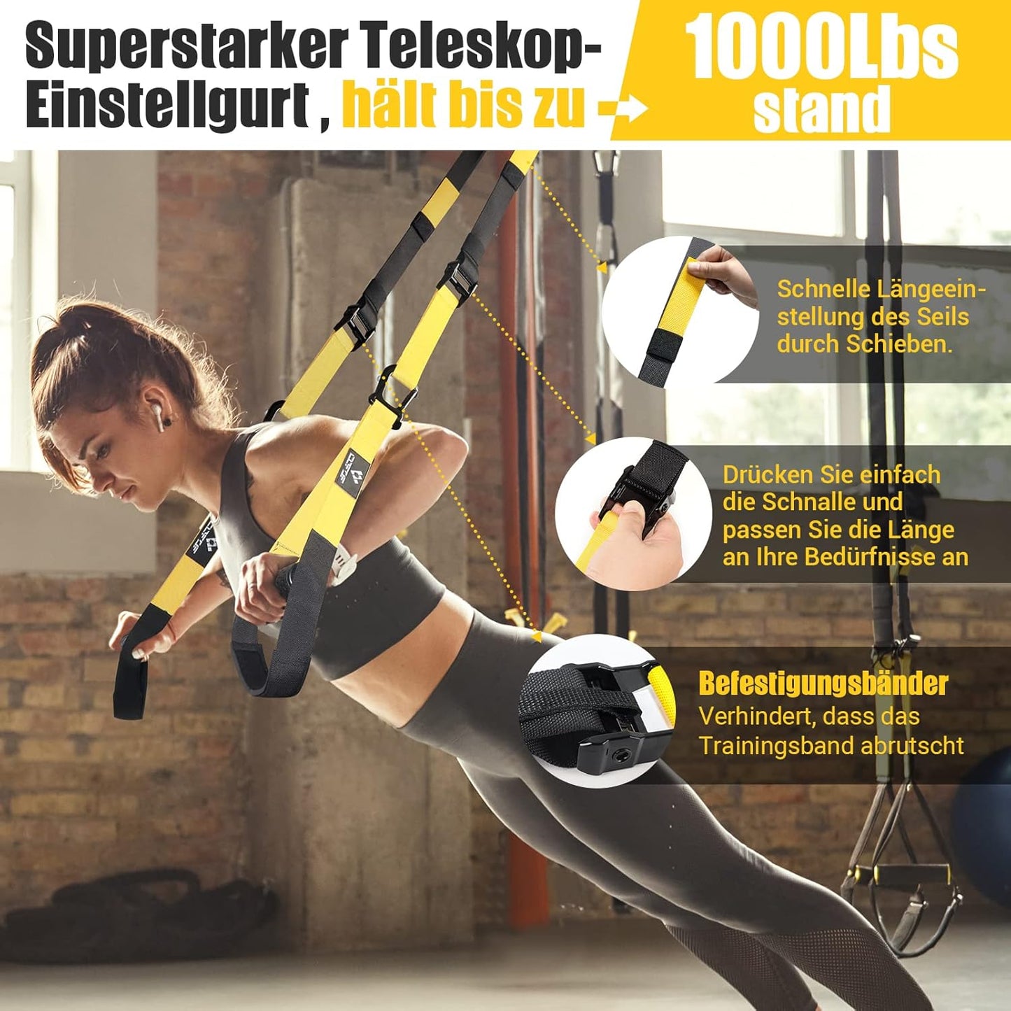 COFOF Schlingentrainer, Sling trainer für ein Ganzkörpertraining, Schlingentrainer für zuhause mit Großem Griff Türankerbefestigung Tragtasche, Übungsanleitung for Homegym