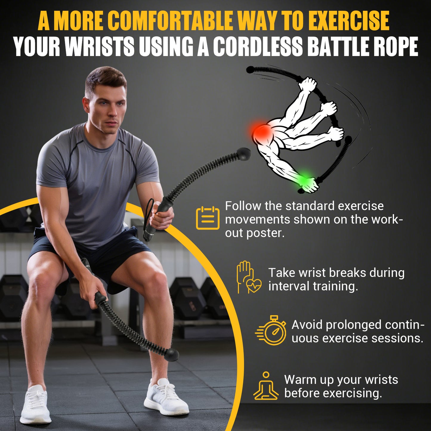 JHMFDDSB Ropeless Battle Ropes, Upgraded Heavy Duty Portable Cordless Battle Ropes for Home Gym with Poster & Non-Slip Soft Handles for Wrist Protection, Exercise Rope for HIIT and Low-Impact Aerobic Training