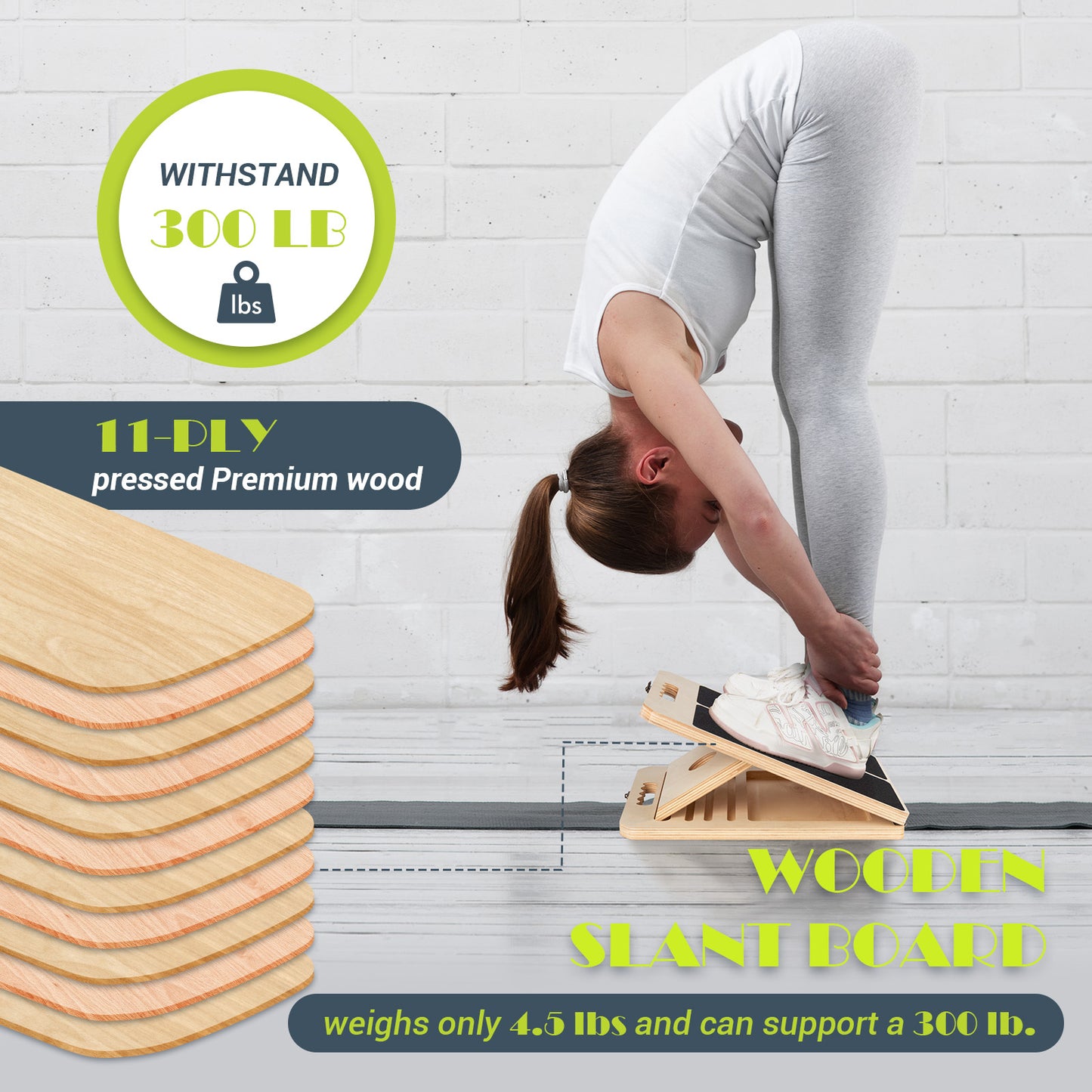 UOPON Slant Board for Calf Stretching, Adjustable Portable Wooden Incline Board for Calf Stretcher with Training Poster, 300 Lbs Weight Capacity Calf Stretch Wedge for Leg, Knees, Heel, Ankle & Stretching