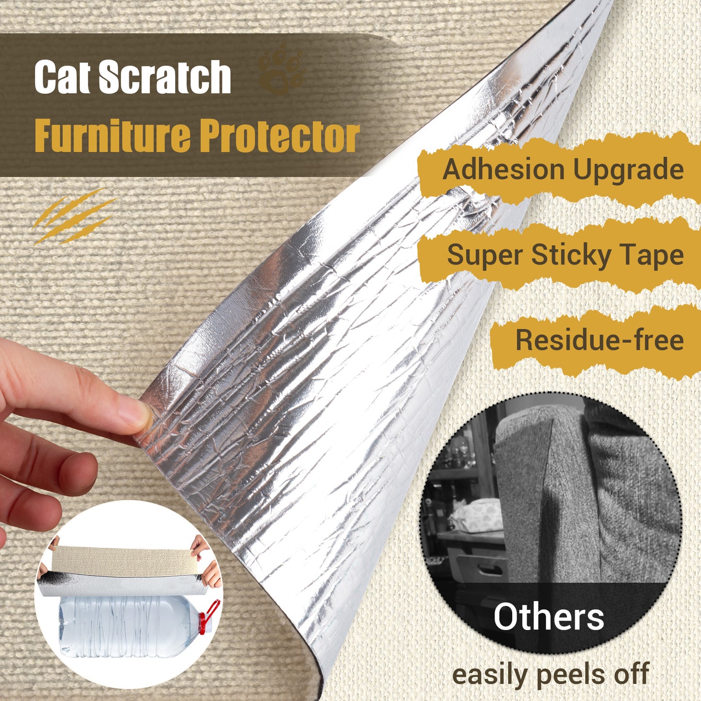 Cat Scratch Couch Furniture Protector, 90" x 16" Trimmable Anti-Scratch Couch Protector from Cat Claws with Double Self-Adhesive Carpet, Great for Sofa & Indoor Wooden Furniture (Off White)