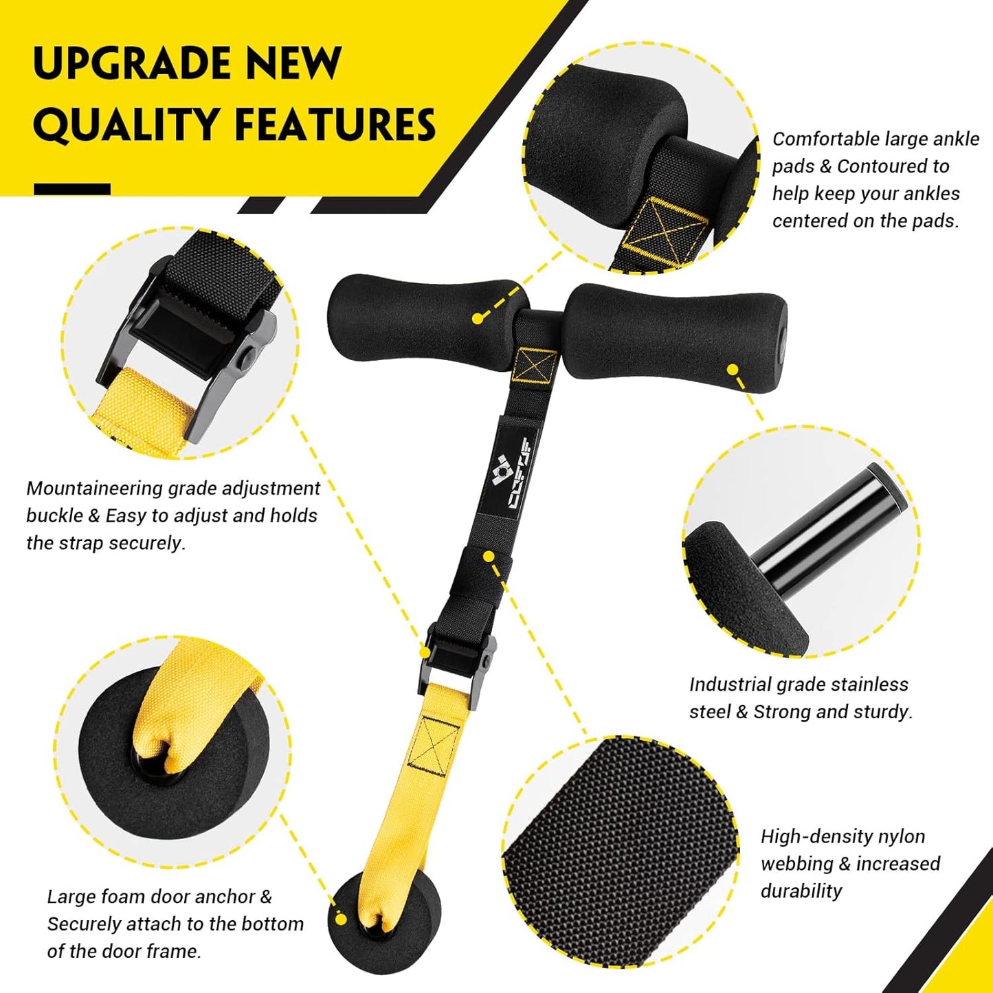 COFOF Nordic Hamstring Curl Strap, Nordic Curl Strap Holds 420 Pounds Great for Hamstring Curls, Sit-ups, Spanish Squats, Ab Workout, 5 Second Setup Nordic Curl Strap Home Fitness Equipment