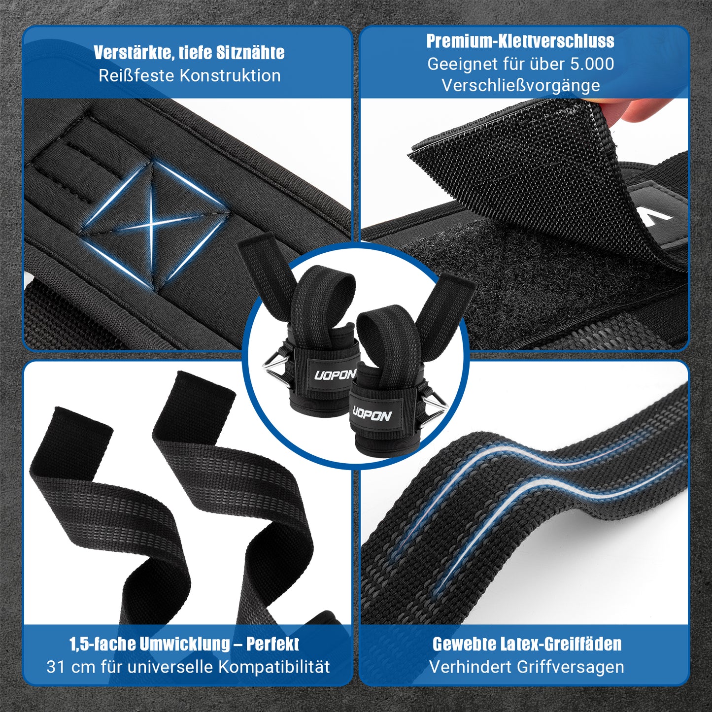 UOPON Zughilfen Krafttraining, 2-in-1 Lifting Straps mit Doppel-D-Ring, Anti-Rutsch Zughilfen für Bodybuilding, Kreuzheben, Kabelzugübungen und Fitness - Gym Zughilfen für Herren