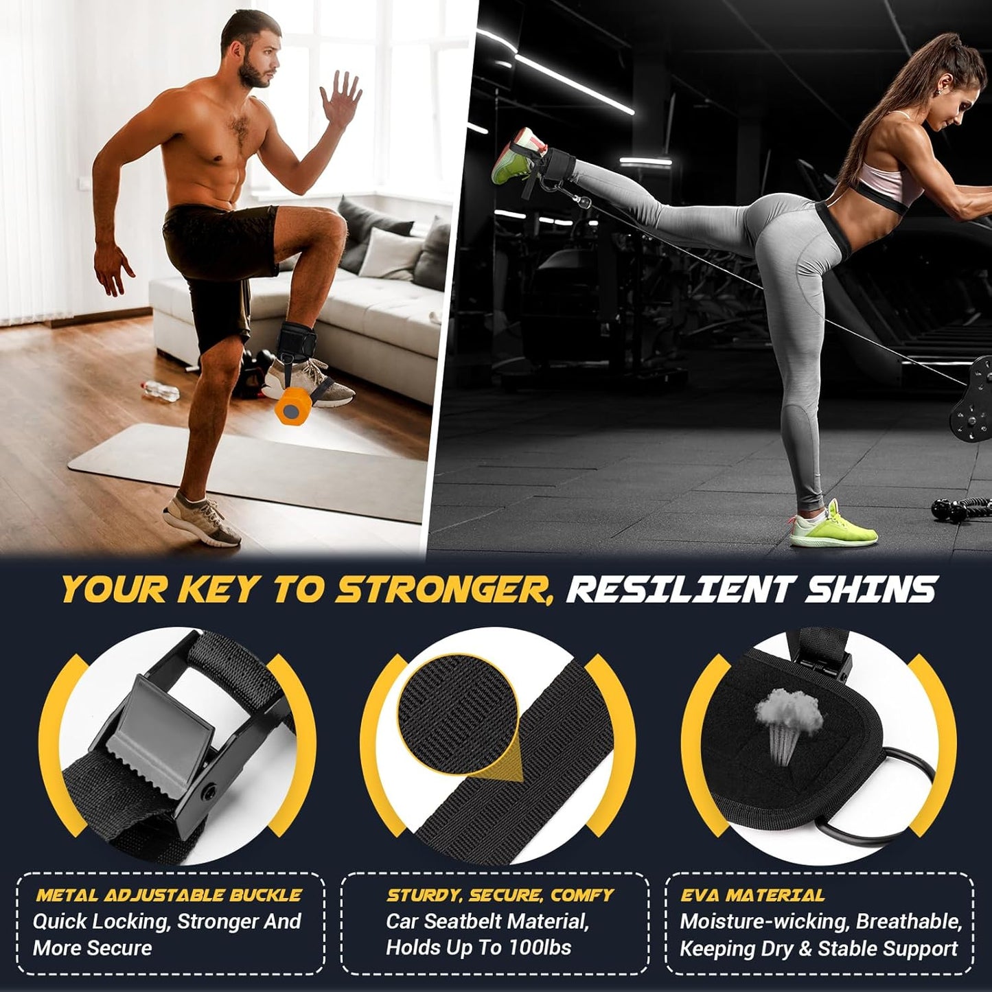nooncrazy Ankle Straps for Dumbbell and Cable Machine, Dumbbell Foot Attachment with Longer Stronger Nylon Strap, Tibialis Trainer, Leg Extensions, Hamstring Curls for Women and Men
