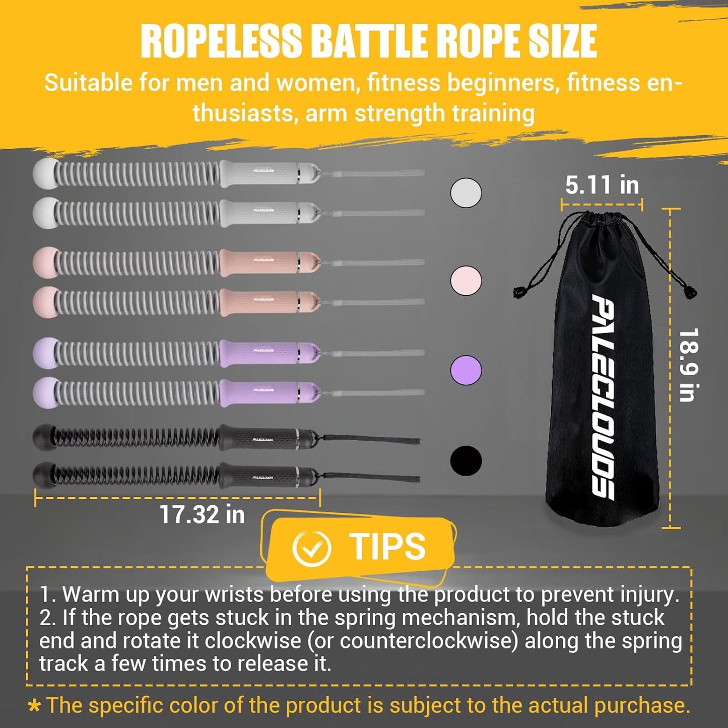 Paleclouds Ropeless Battle Rope, Upgrade Weighted Cordless Battle Ropes with Training Poster & Storage Bag, Portable Silent Home Workout Equipment for Full Body Toning, HIIT & Cardio(1.46Kg)