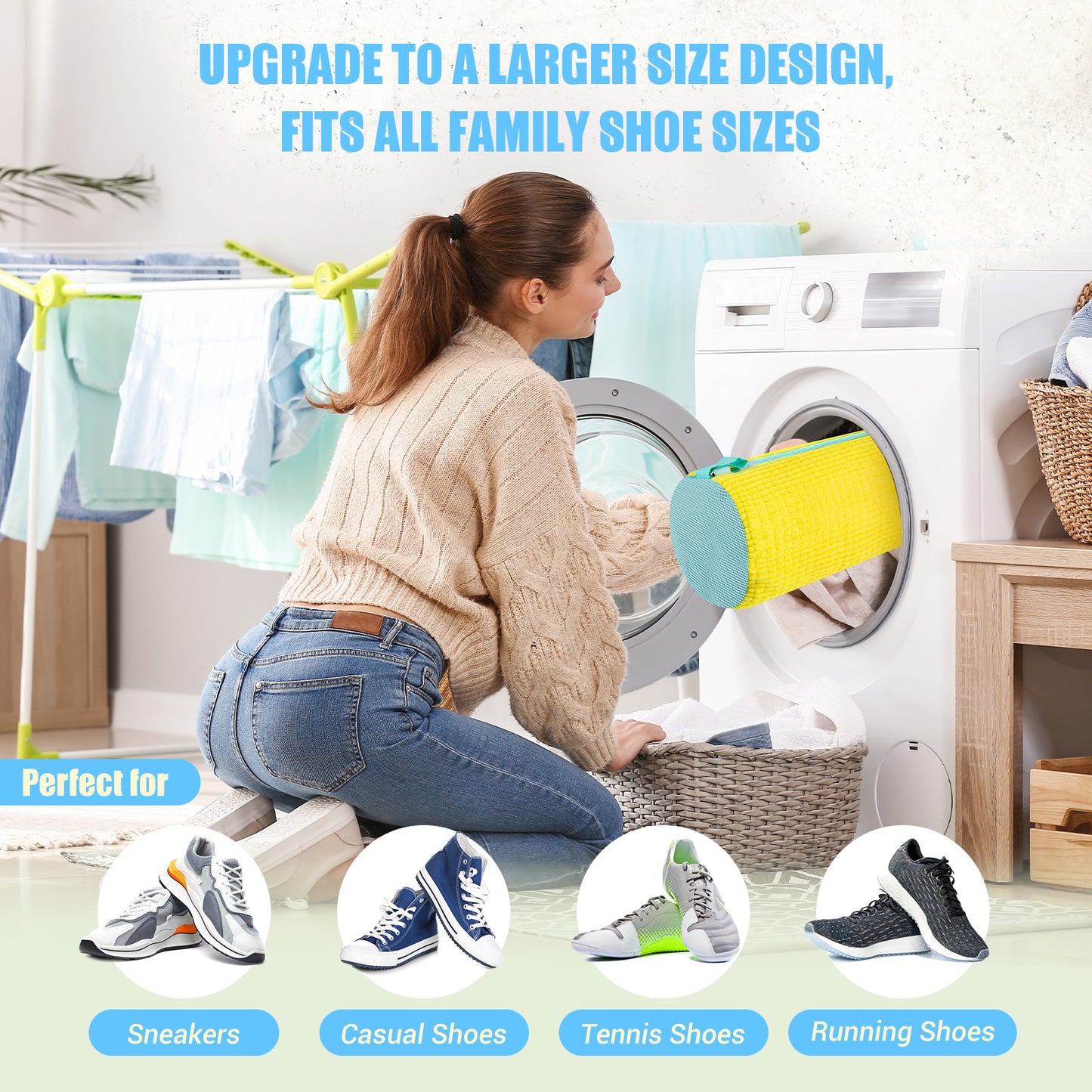 COCTN Shoe Washing Machine Bag, 2 PC Reusable XXL Shoes Laundry Bag for Washer & Dryer with Concealed Heavy-Duty Zipper to Protects Shoes & Machine, Cleaning Bag for Sneakers & Tennis Shoe(Yellow)