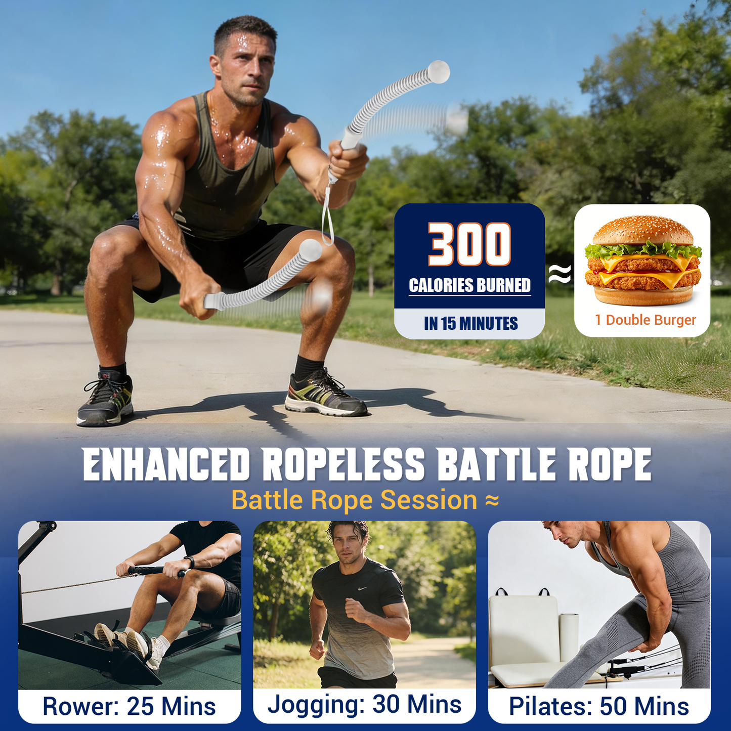 OPDEKEHA Weighted Ropeless Battle Ropes for Home Gym, Heavy Duty Portable Cordless Battle Rope with Grip Strengtheners & Poster, Battle Rope Sticks for HIIT, Strength & Quiet Cardio Training Men & Women(2PCS)