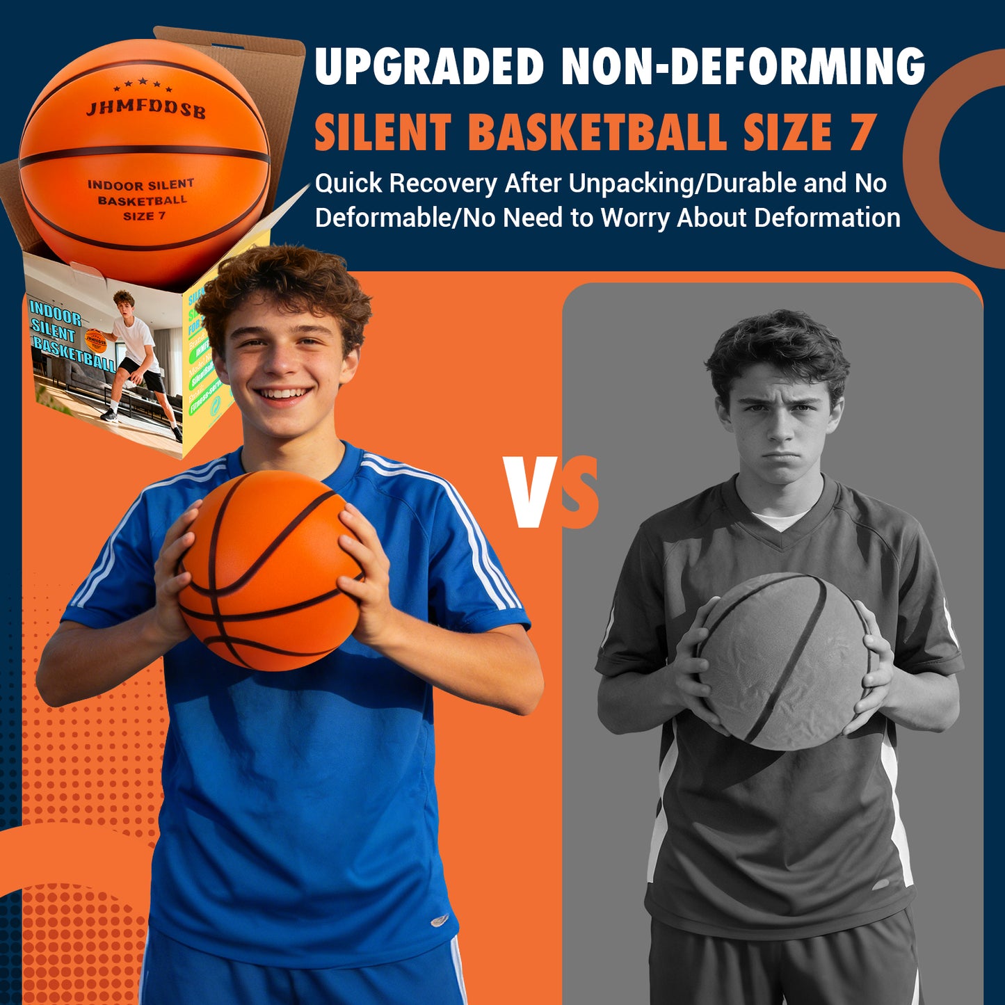 JHMFDDSB Silent Basketball Size 7 (29.5"), Indoor Quiet Foam Basketball Airless for Dribbling & Indoor Training, Soft Soundless Basketball for Restore Without Deformation, Real Feel Higher Bounce Quieter