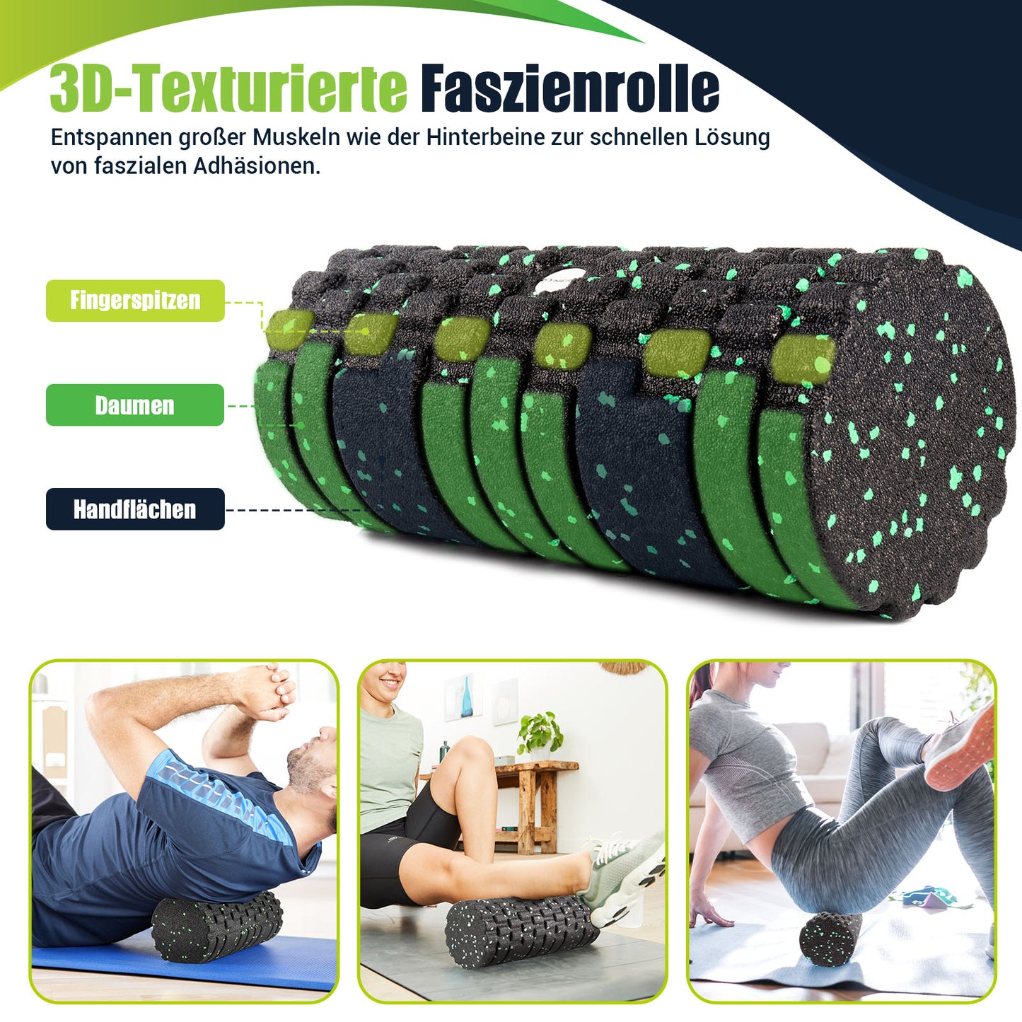 GYMERK Faszienrolle Set mit 3D-Texturmassage, Enthält Anweisungen und Poster in Deutscher Sprache Tragetasche, Faszien Set mit Faszienball Faszienrolle Klein Duoball