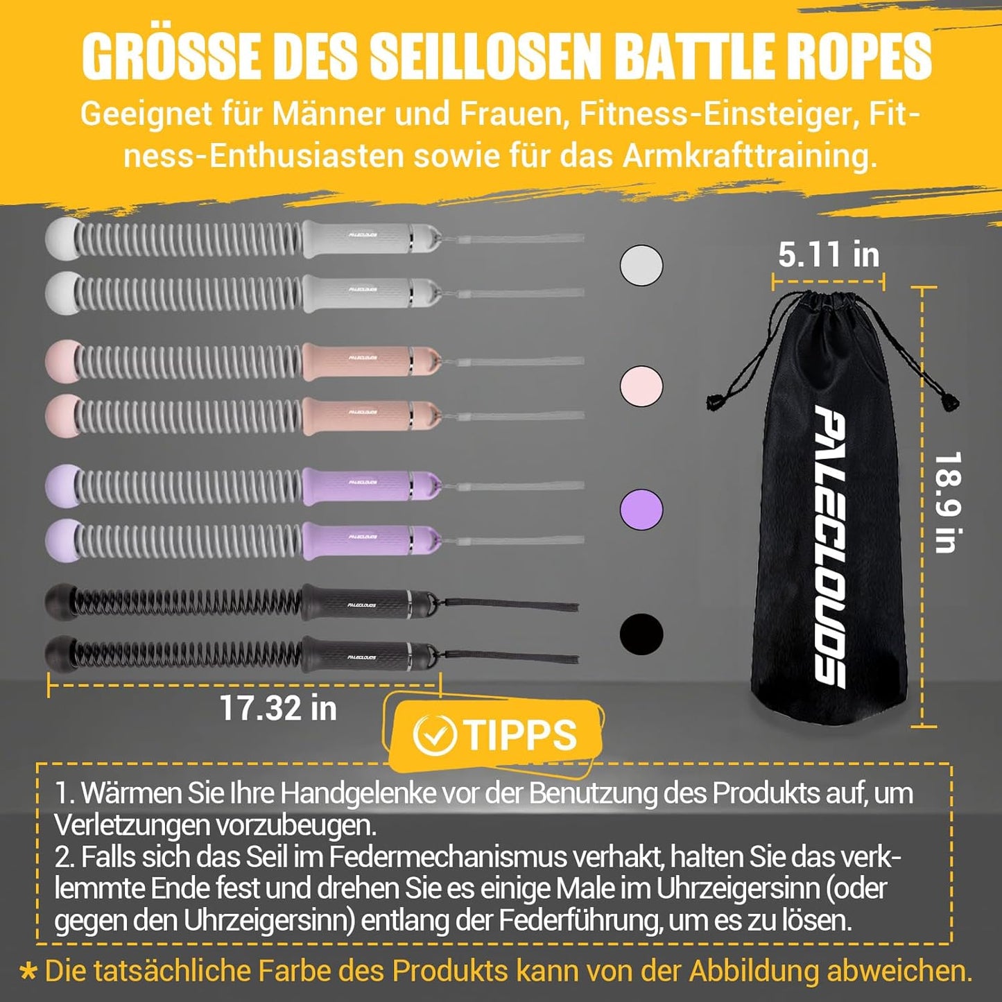 Paleclouds Ropeless Battle Ropes, Battle Rope Ohne Seil mit Tragetasche & Übungsanleitung, Gewichtete Trainingsseile für HIIT, Ganzkörpertraining, Kraft, Ausdauer, Fettverbrennung, Home Gym