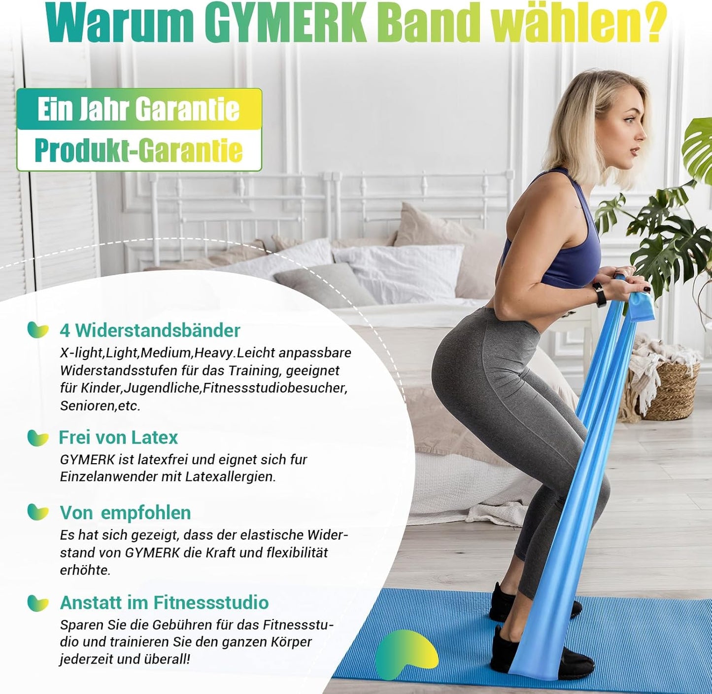 GYMERK Fitnessbänder Set 4er, 1.8M/2M Fitnessband, 4 Widerstandsstufen mit Übungsposter, Gymnastikband mit Tragetasche & Übungsanleitung, Ideal für Yoga, Pilates, Muskelaufbau