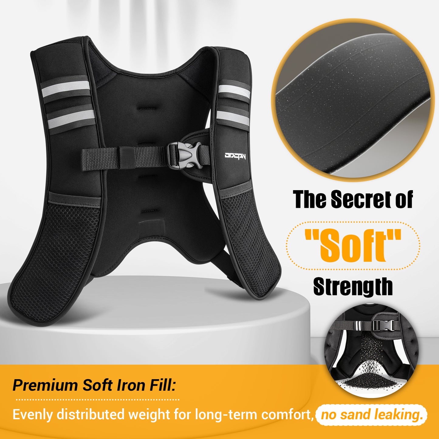 ODCPN Weighted Vest for Women & Men, 10lb Ultra Thin Soft Iron Weighted Vest with Reflective Strips & Adjustable Buckle Straps, Slim Weight Vest for Walking, Running, Strength Training & Weight Loss Workout