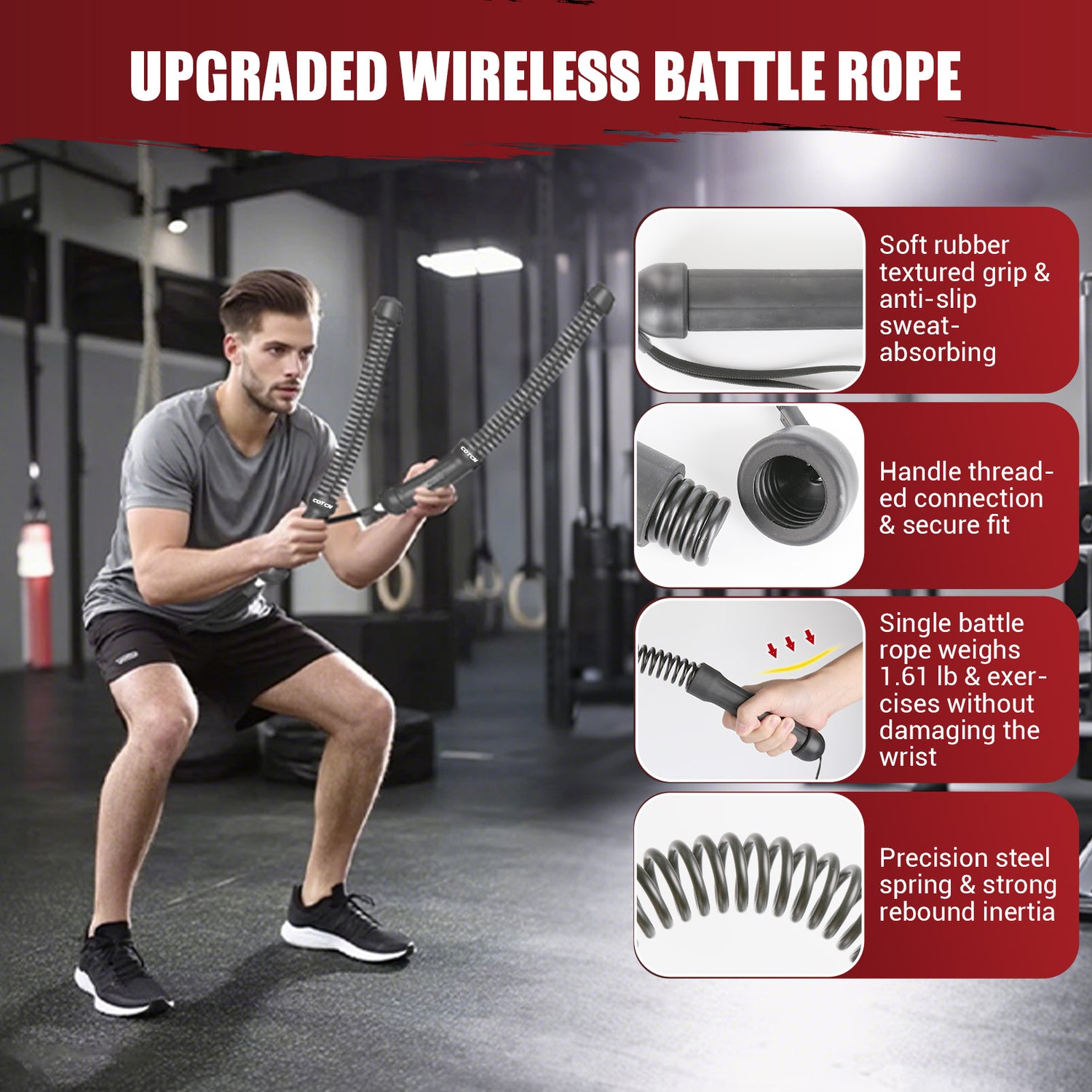 Ropeless Riser COCTN Weighted Ropeless Battle Ropes, Heavy Duty Portable Cordless Bat ...