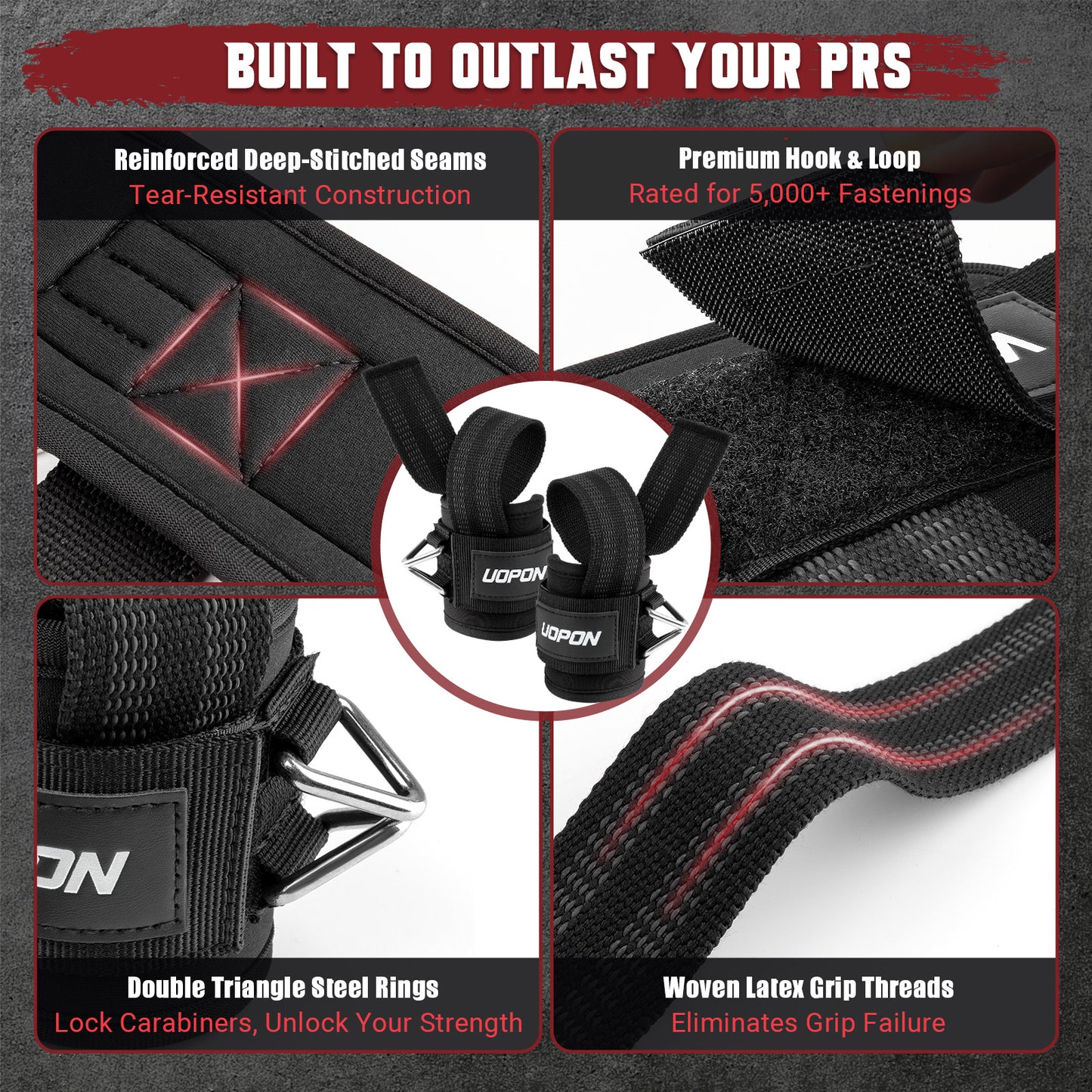 UOPON Weight Lifting Straps with Rings, 2 in 1 Wrist Straps for Weightlifting and Cable Machine with Double Triangle Rings and Non-slip Latex Thread, Lifting Cuffs for Home Gym Workout