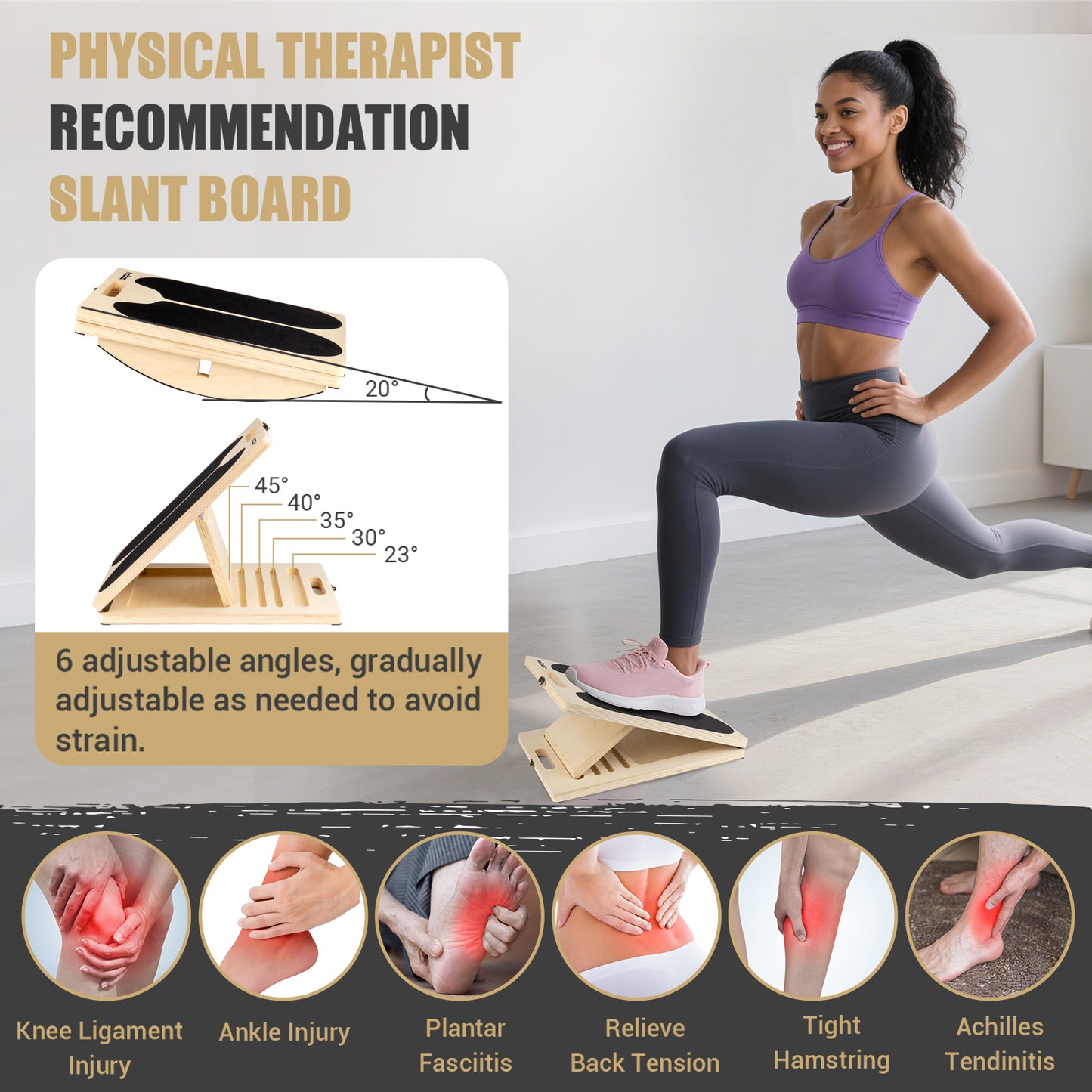 ODCPN 3-in-1 Slant Board & 180°/360° Balance Board, Portable 6 Angle Adjustable Calf Stretcher with Training Poster, Anti-Slip 300LBS Wobble Board for Physical Therapy, Standing Desk & Core Strength