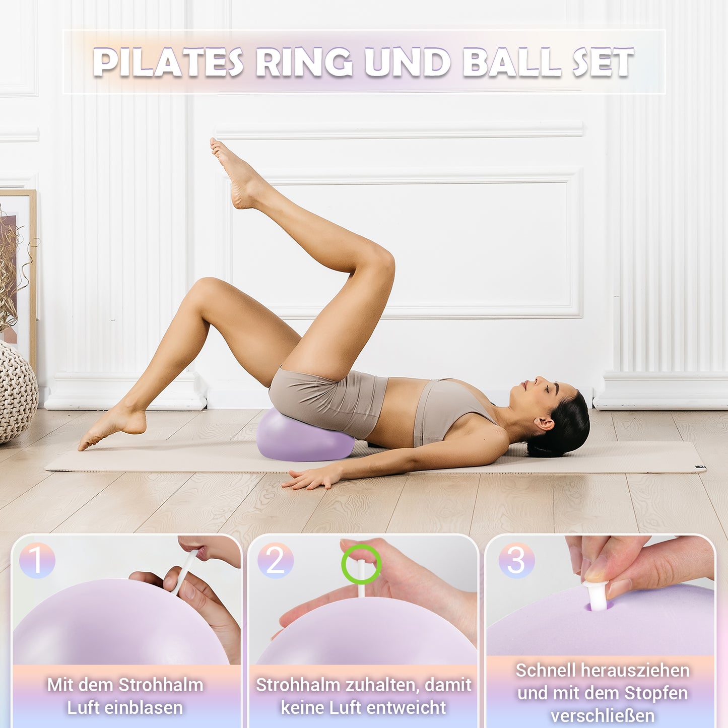 Paleclouds Pilates Set für Zuhause, Pilates Ring und Ball Set mit 12"/30 cm Yoga Circle, Miniball, 3 Fitnessbänders, Trainingsposter & Tragbare Tasche, Pilates Kit für Homeworkout Equipment Frauen, Workout