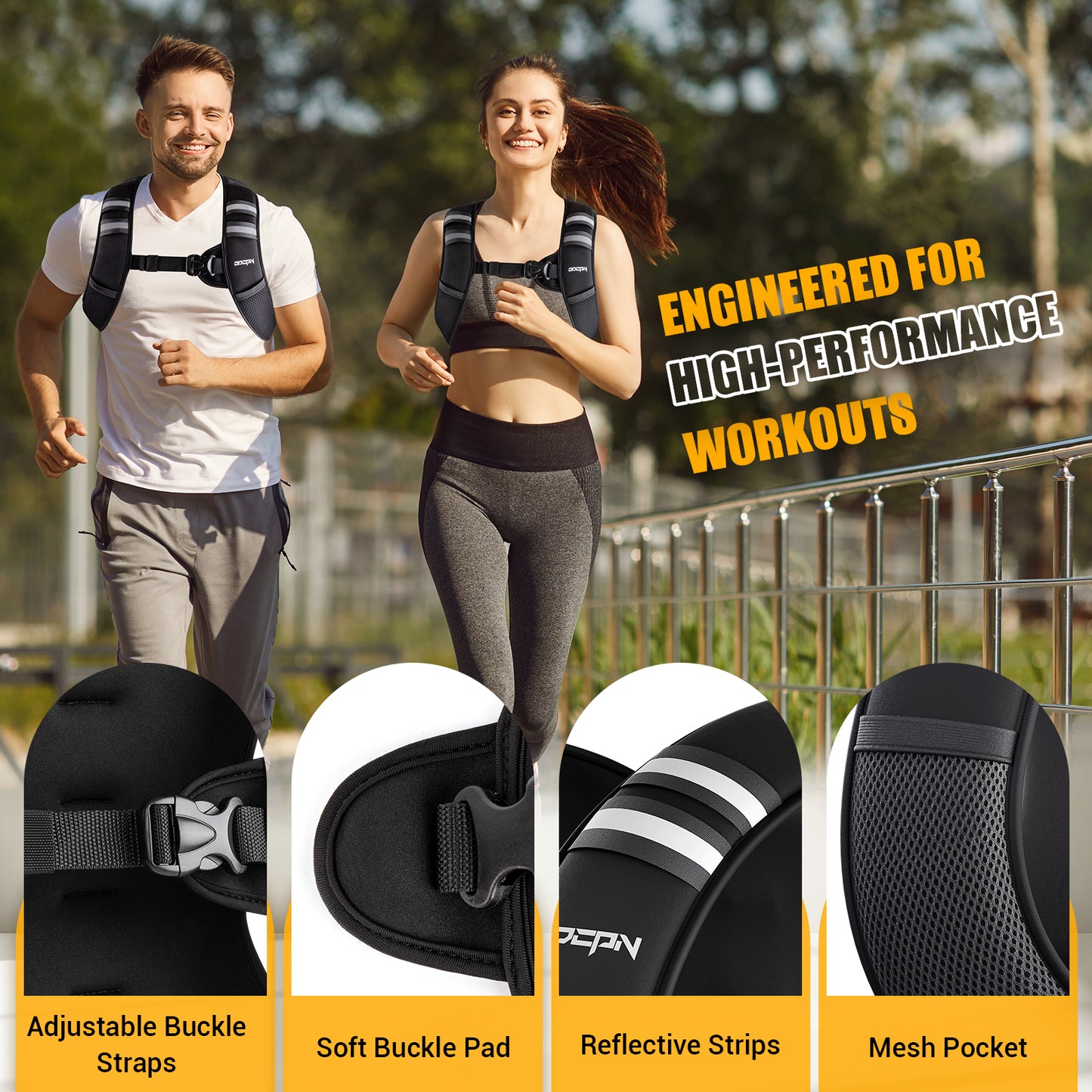 ODCPN Weighted Vest for Women & Men, 10lb Ultra Thin Soft Iron Weighted Vest with Reflective Strips & Adjustable Buckle Straps, Slim Weight Vest for Walking, Running, Strength Training & Weight Loss Workout