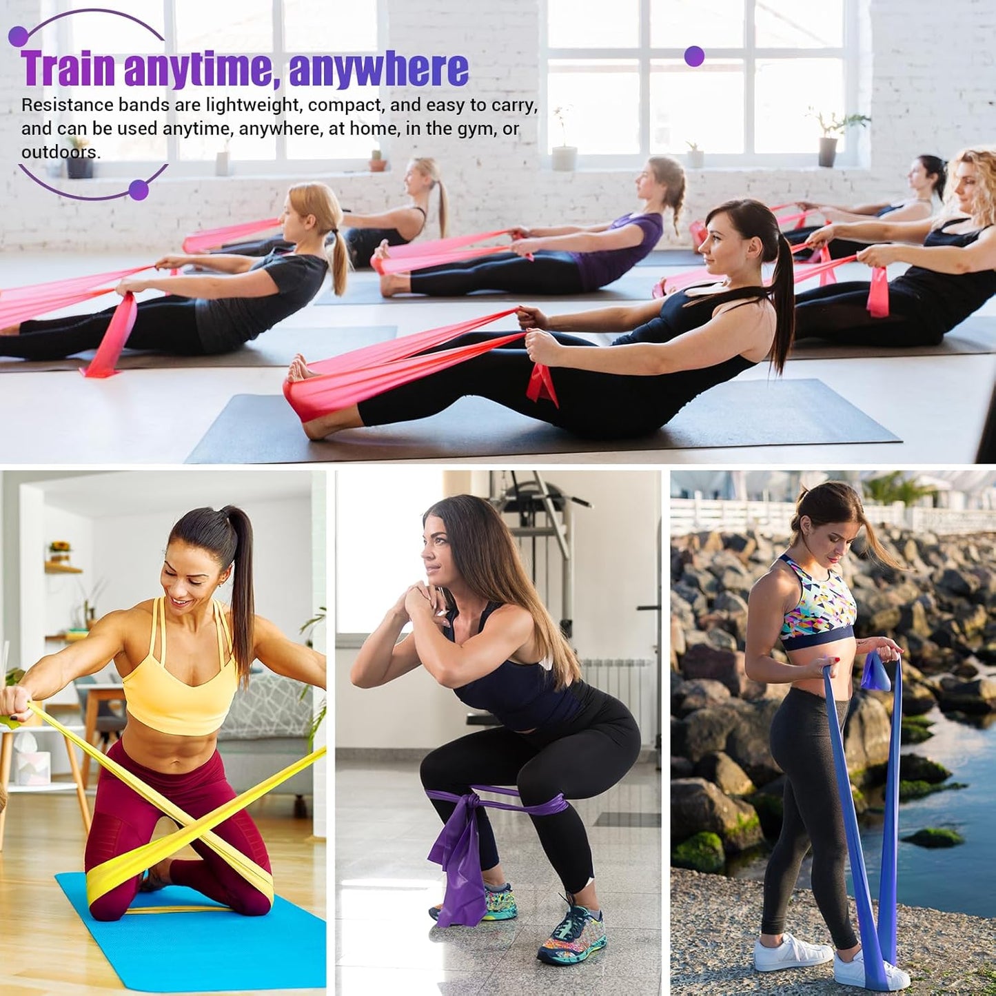 COFOF Resistance Bands, Exercise Band with 4 Resistance Levels,1.8m/5.9ft long Stretch Bands with Carry Bag & Exercise Guide, Straps for Yoga, Pilates,Strength Training