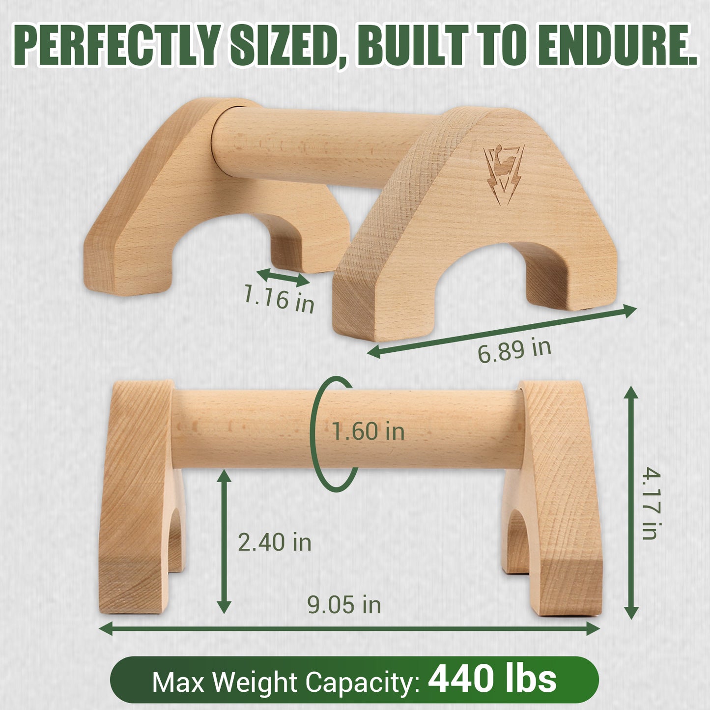 COCTN Wooden Push Up Bars, 2 PCS Solid Beech Wooden Parallettes with Embedded Non-slip Feet & Training Poster for Floor, Push Up Stands for Men Strength Training, Planks, Calisthenics & Home Gym Workout