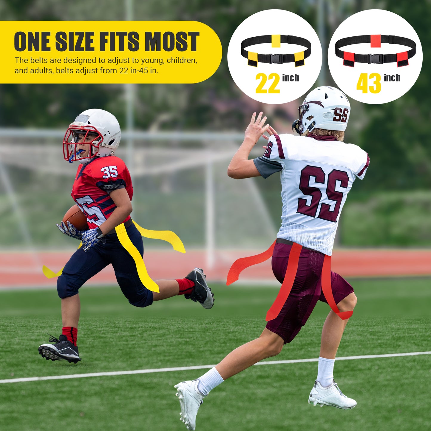 NOONCRAZY Flag Football Belts, 6/8/10/12/14 Player Flag Football Set for Kids, Youth & Adult, Adjustable Flag Football for Waist 22-43"