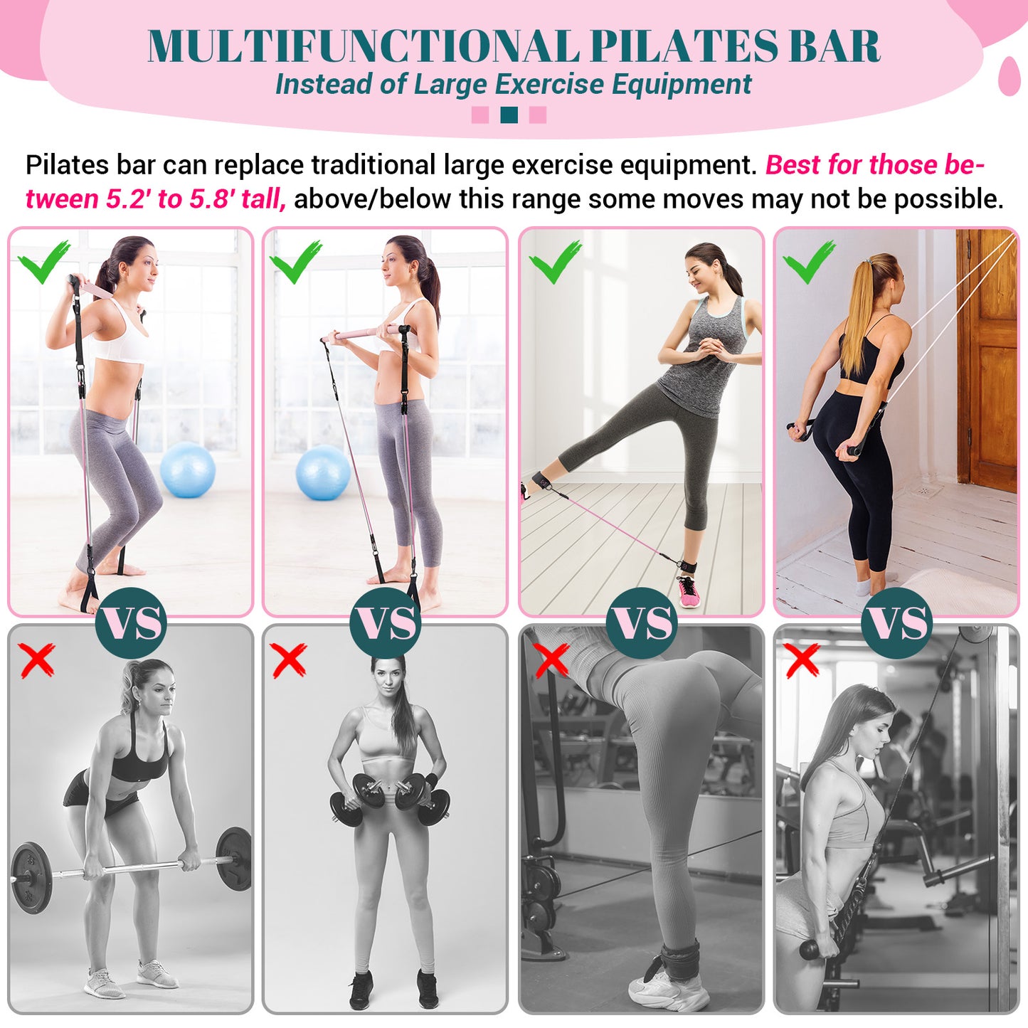 COFOF Pilates Bar Kit with Resistance Bands, Multifunctional Yoga Pilates Bar with Heavy-Duty Metal Adjustment Buckle, Portable Home Gym Pilates Resistance Bar Kit for Women Full Body Workouts